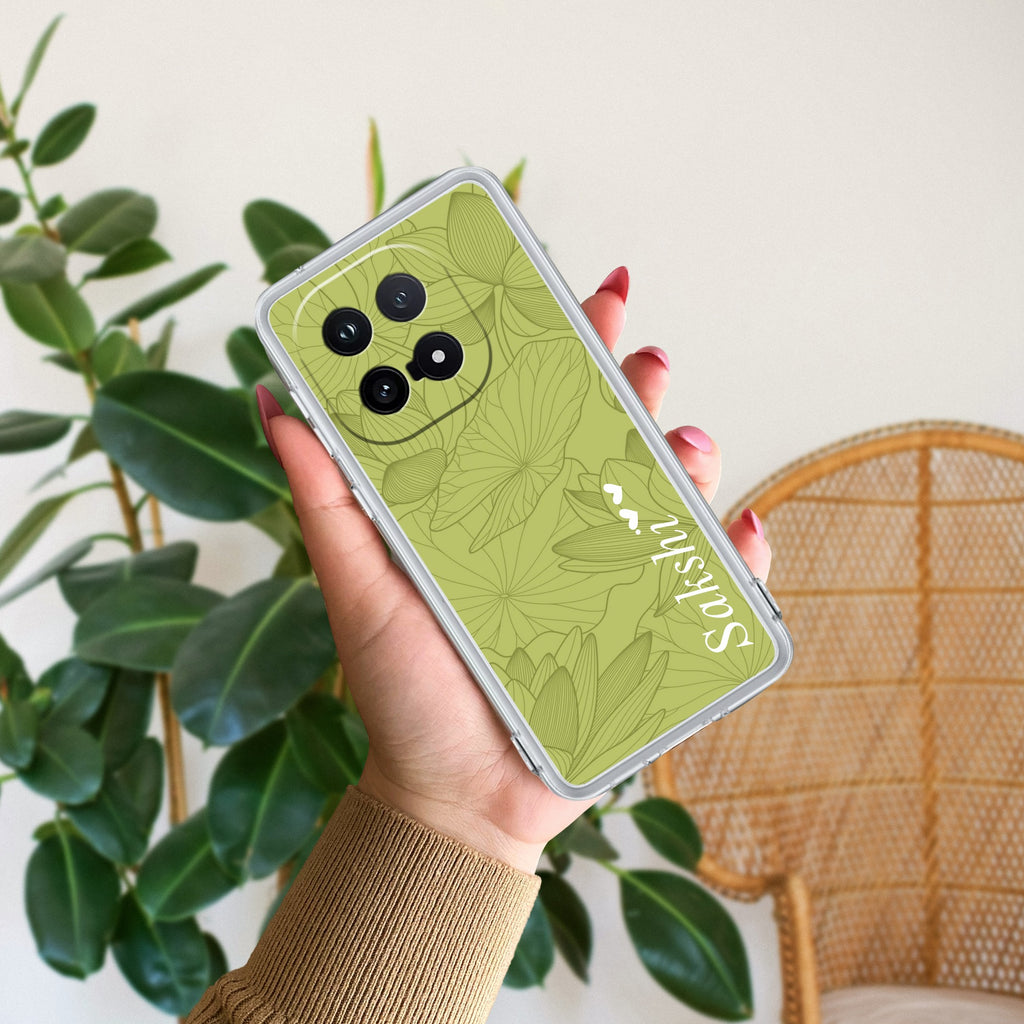 Customized luxury Mint Green leaves Transparent Silicon Case For iQOO - ShopOnCliQ