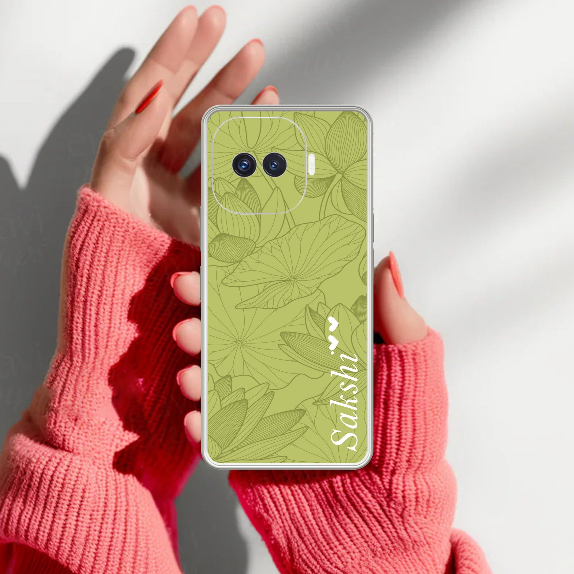 Customized luxury Mint Green leaves Transparent Silicon Case For iQOO