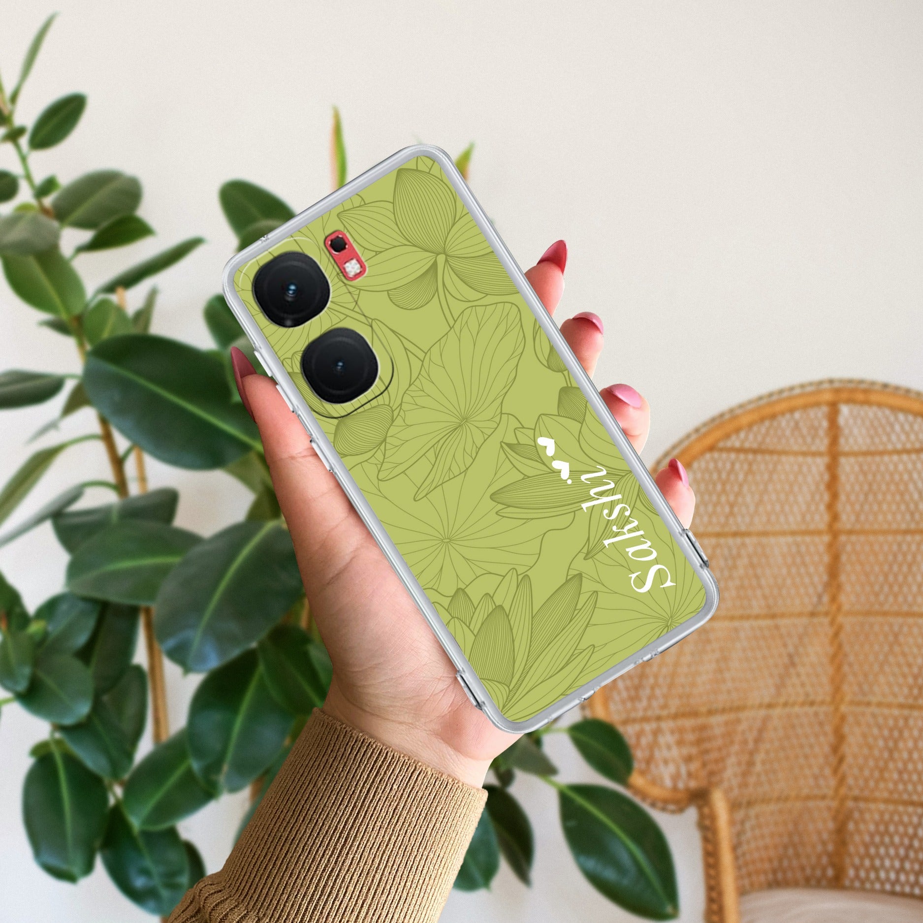 Customized luxury Mint Green leaves Transparent Silicon Case For iQOO Neo 9 Pro 5G