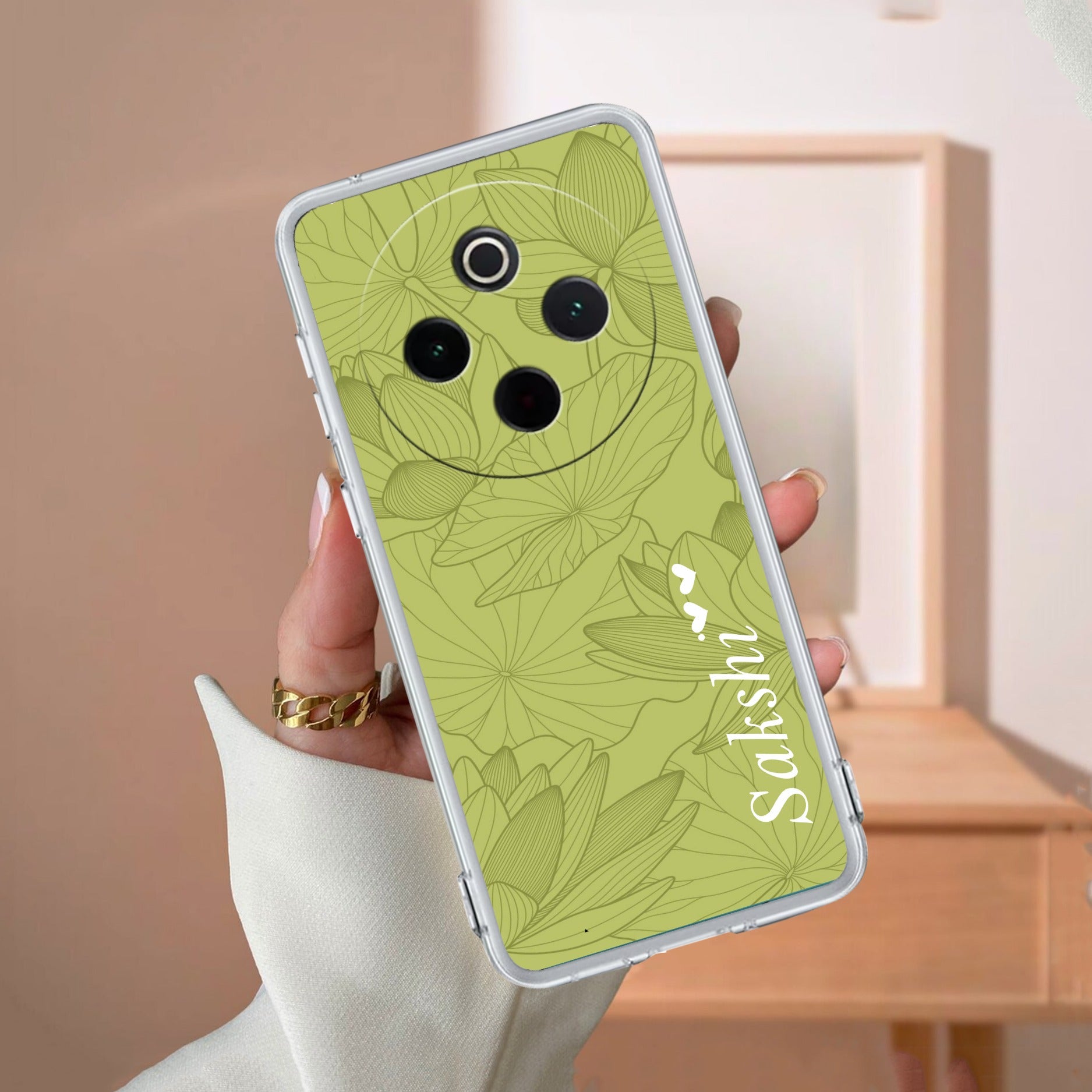 Customized luxury Mint Green leaves Transparent Silicon Case For iQOO - ShopOnCliQ
