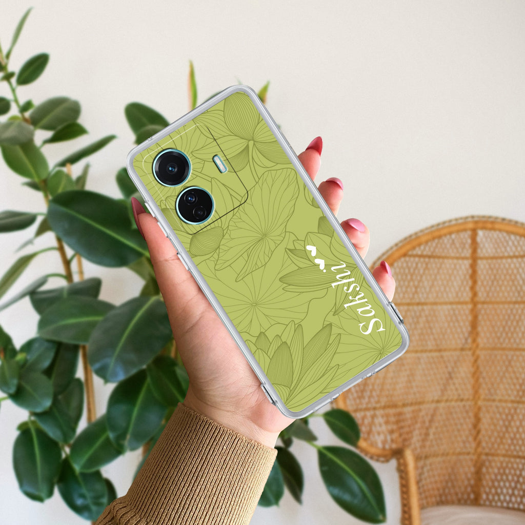 Customized luxury Mint Green leaves Transparent Silicon Case For iQOO Z6 Pro 5G
