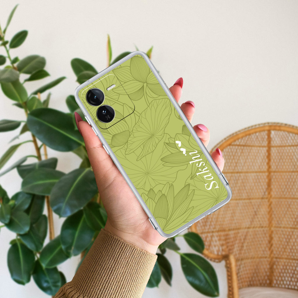 Customized luxury Mint Green leaves Transparent Silicon Case For iQOO Z9 5G