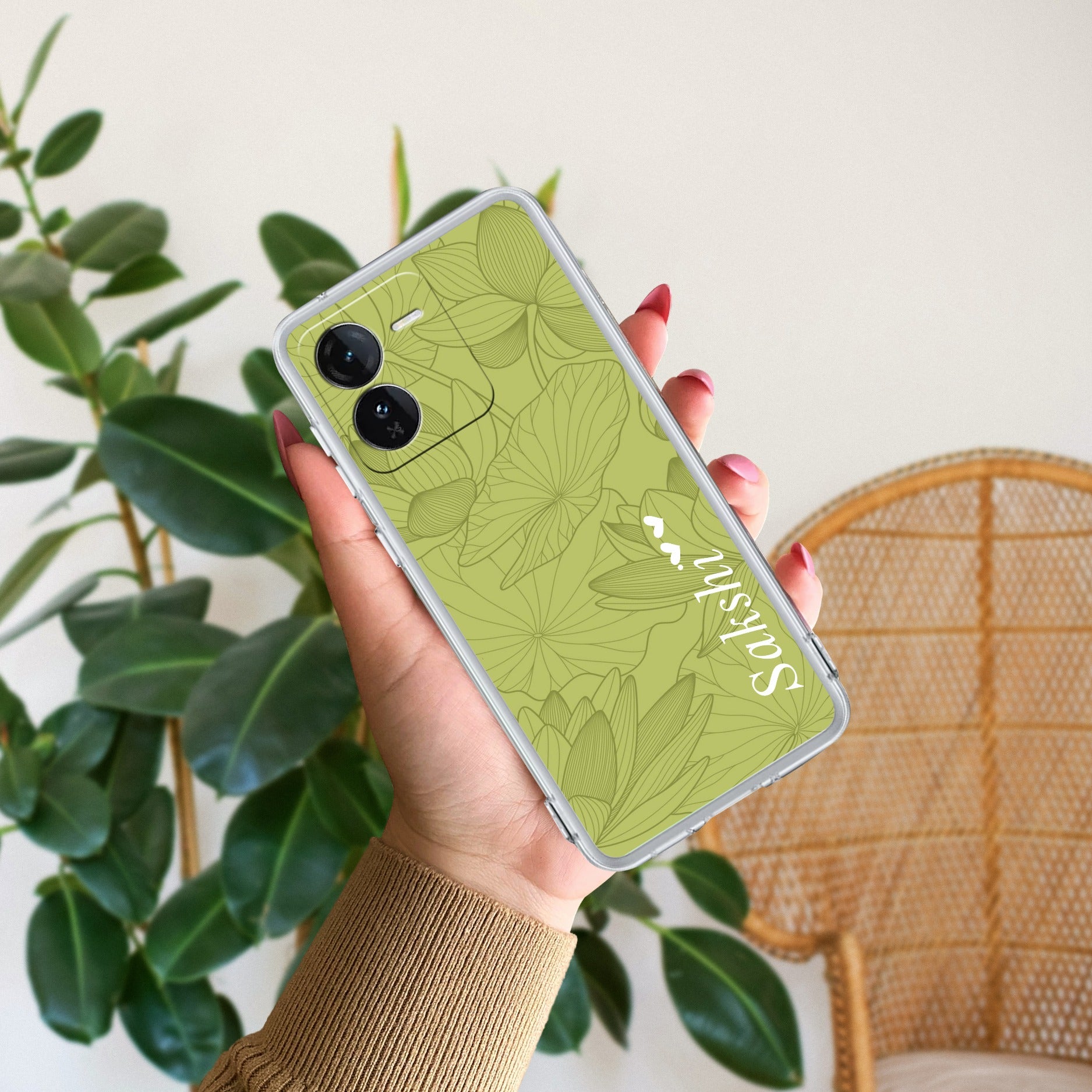 Customized luxury Mint Green leaves Transparent Silicon Case For iQOO Z9 5G