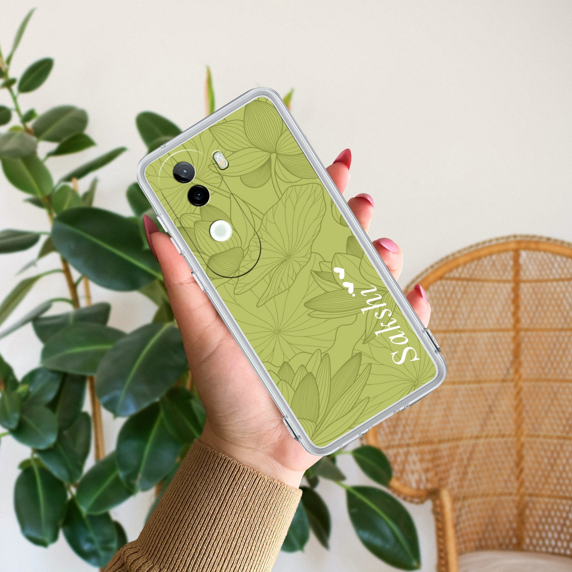 Customized luxury Mint Green leaves Transparent Silicon Case For iQOO Z9s 5G