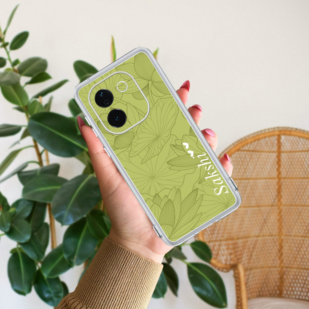 Customized luxury Mint Green leaves Transparent Silicon Case For Vivo T2 Pro 5G