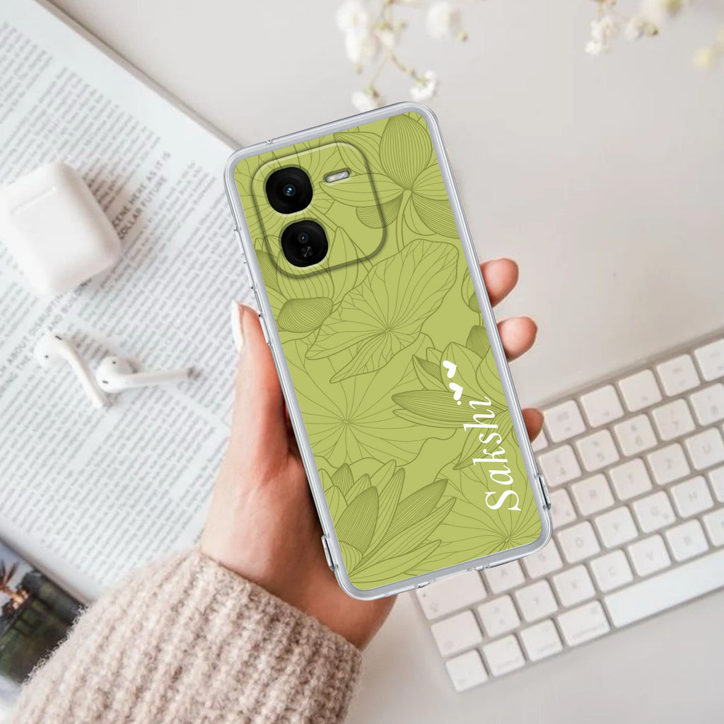 Customized luxury Mint Green leaves Transparent Silicon Case For iQOO Z9x 5G