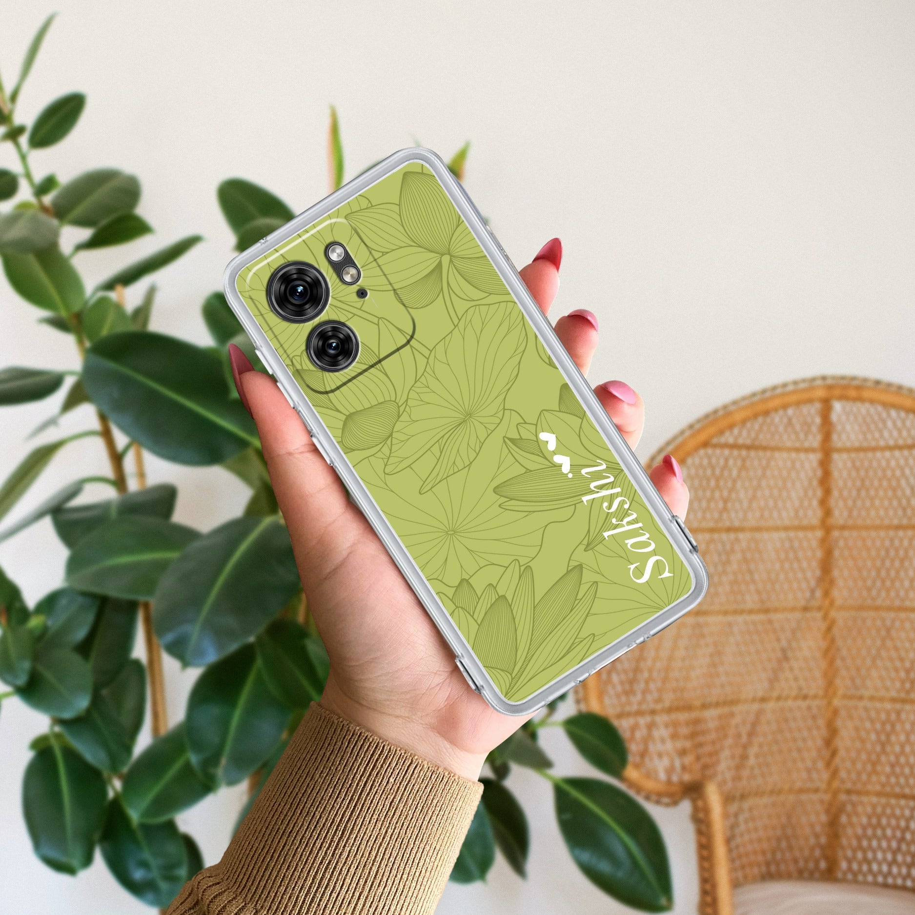 Customized luxury Mint Green leaves Anti Yellow Case For Motorola Edge 40 5G