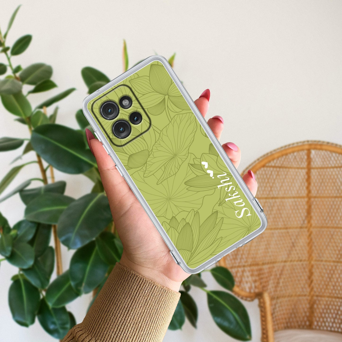 Customized luxury Mint Green leaves Transparent Silicon Case For Motorola