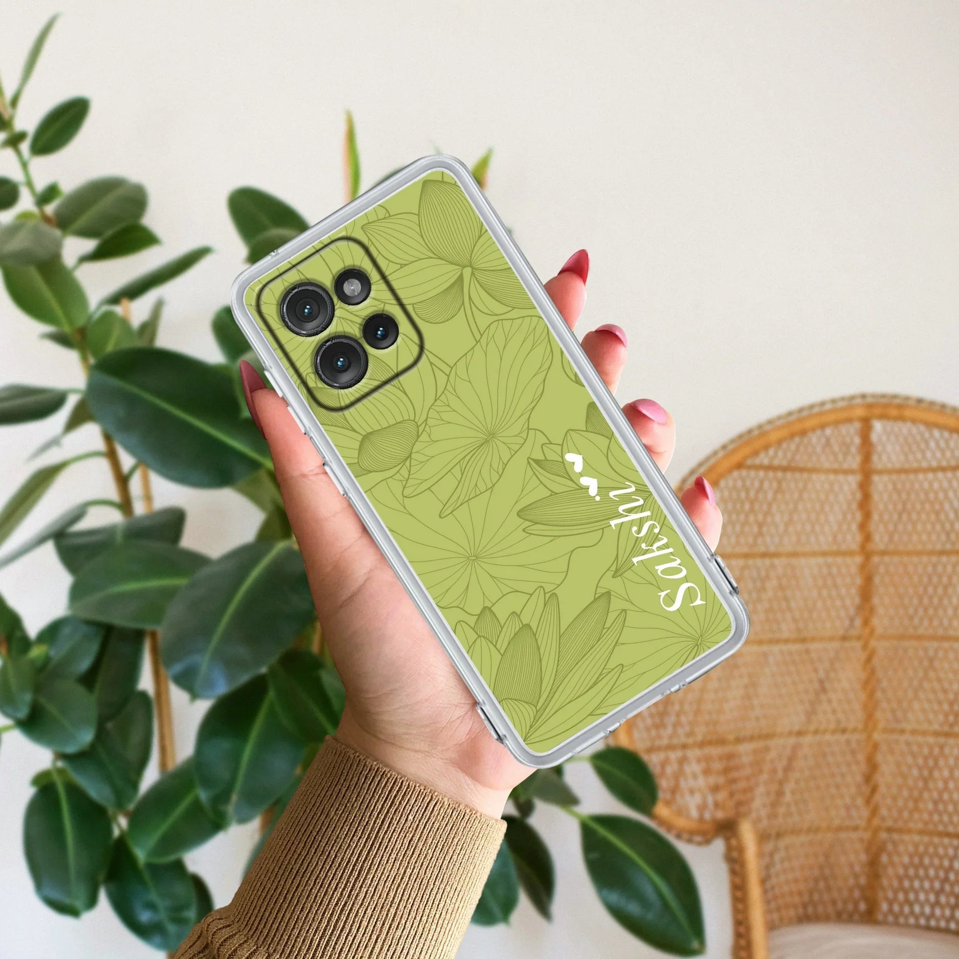 Customized luxury Mint Green leaves Transparent Silicon Case For Motorola - ShopOnCliQ