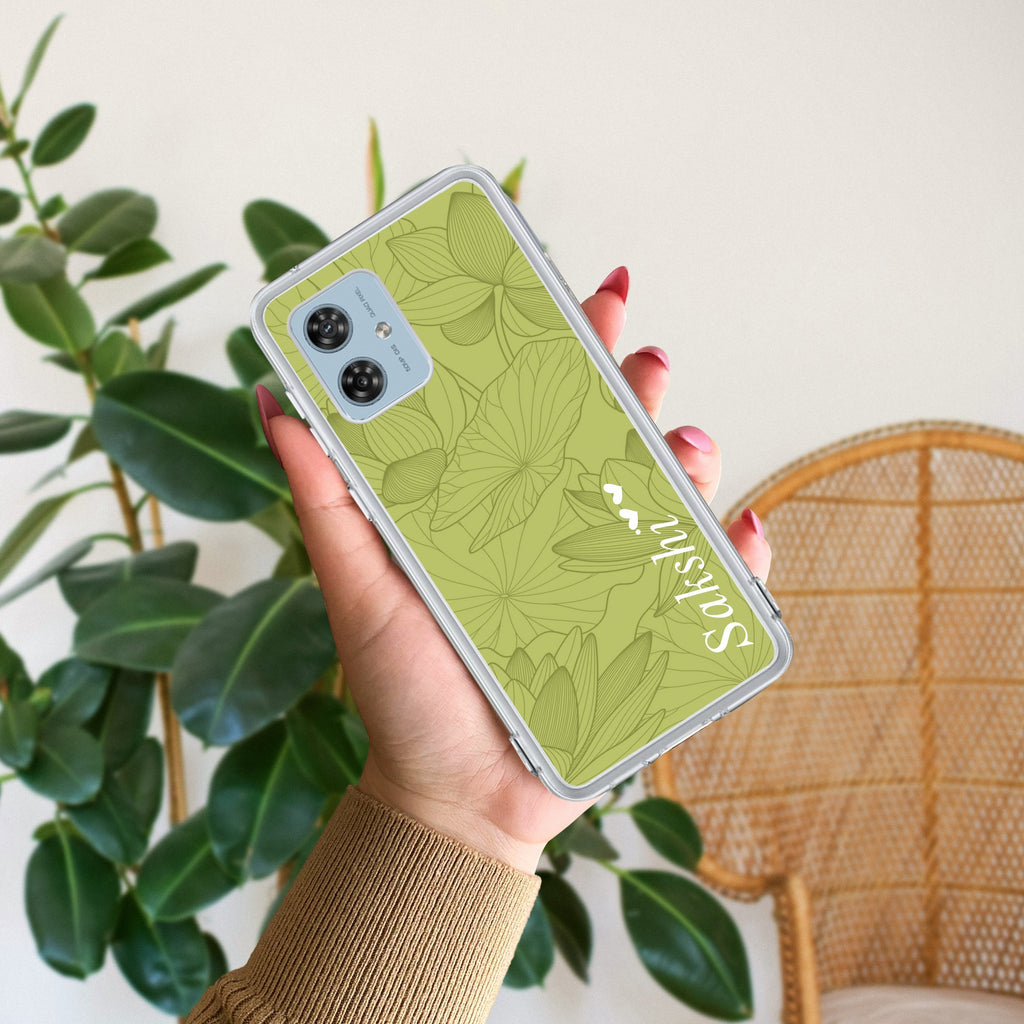 Customized luxury Mint Green leaves Anti Yellow Case For Motorola G64 5G