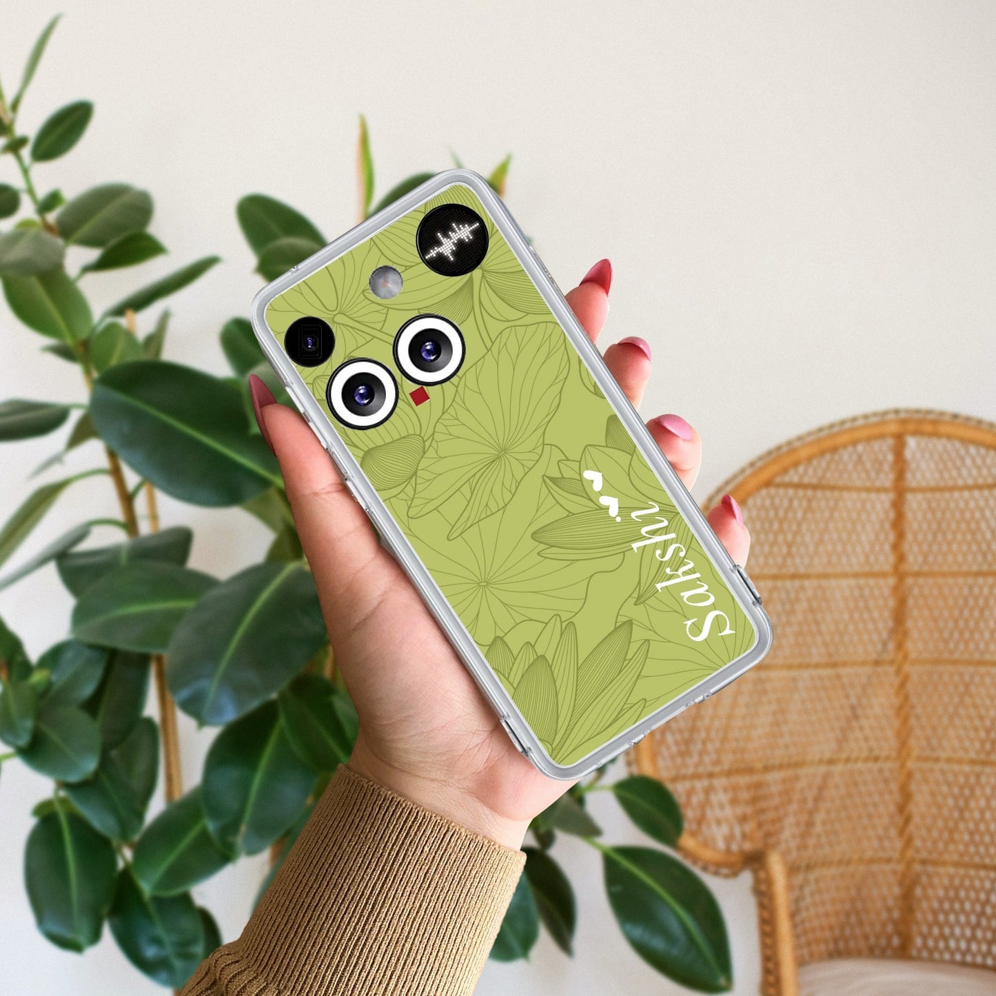 Customized luxury Mint Green leaves Transparent Silicon Case For Nothing