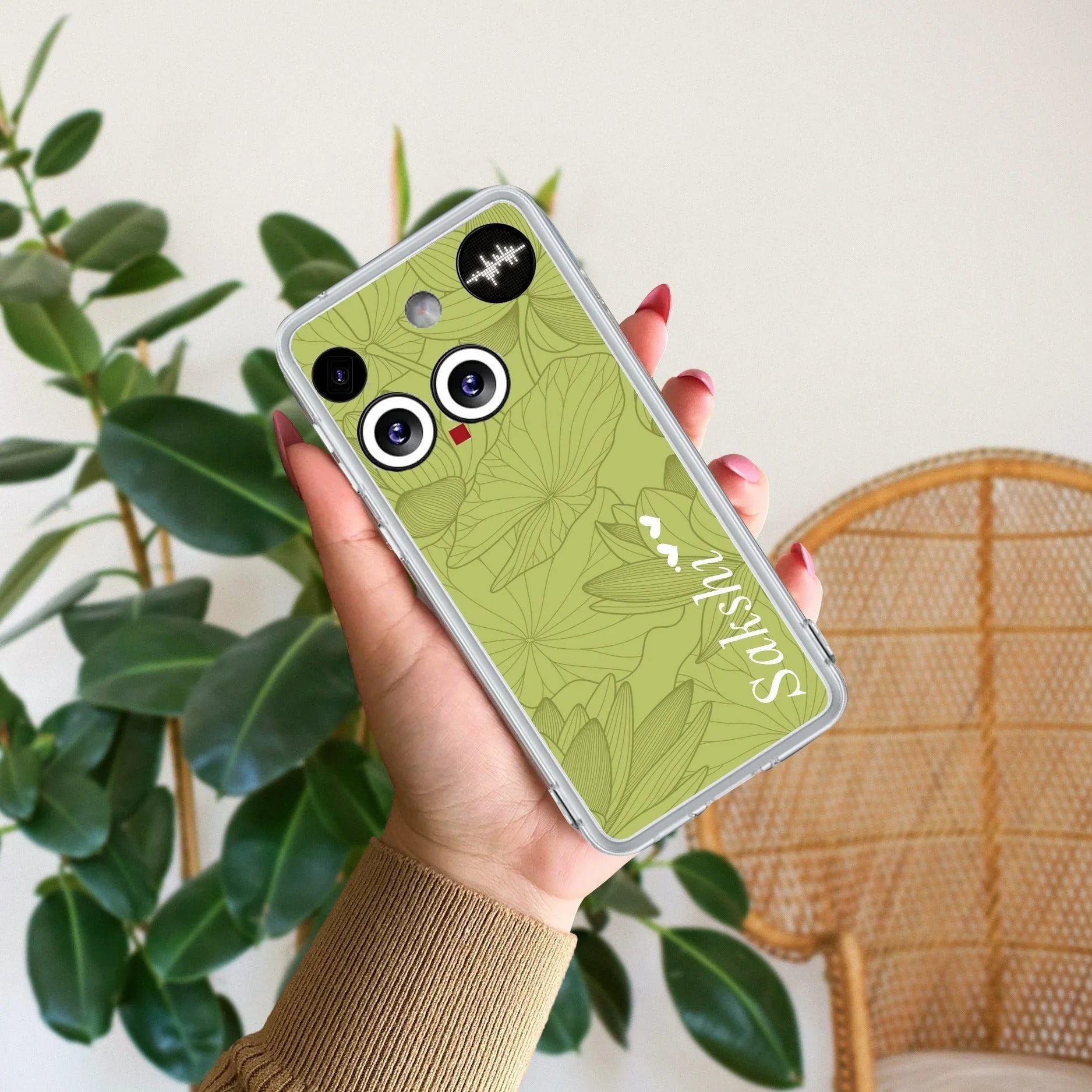 Customized luxury Mint Green leaves Transparent Silicon Case For Nothing - ShopOnCliQ