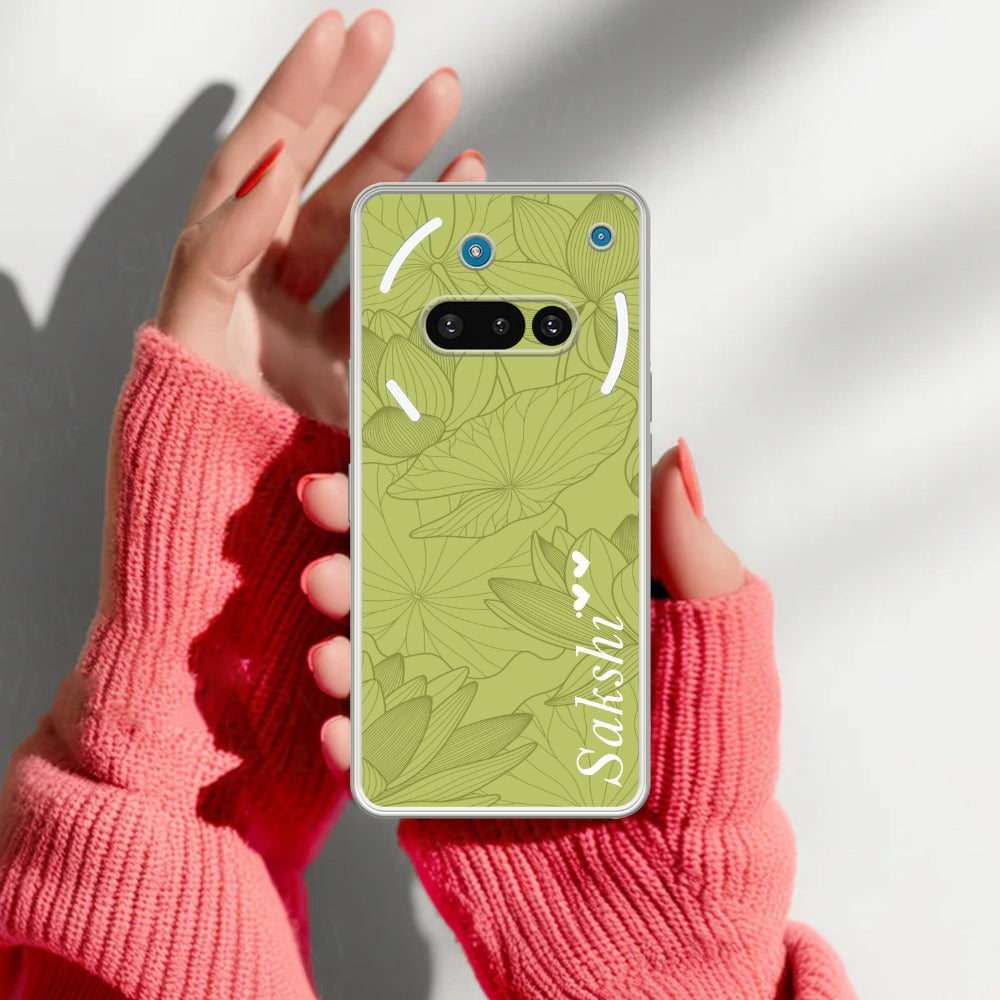 Customized luxury Mint Green leaves Transparent Silicon Case For Nothing