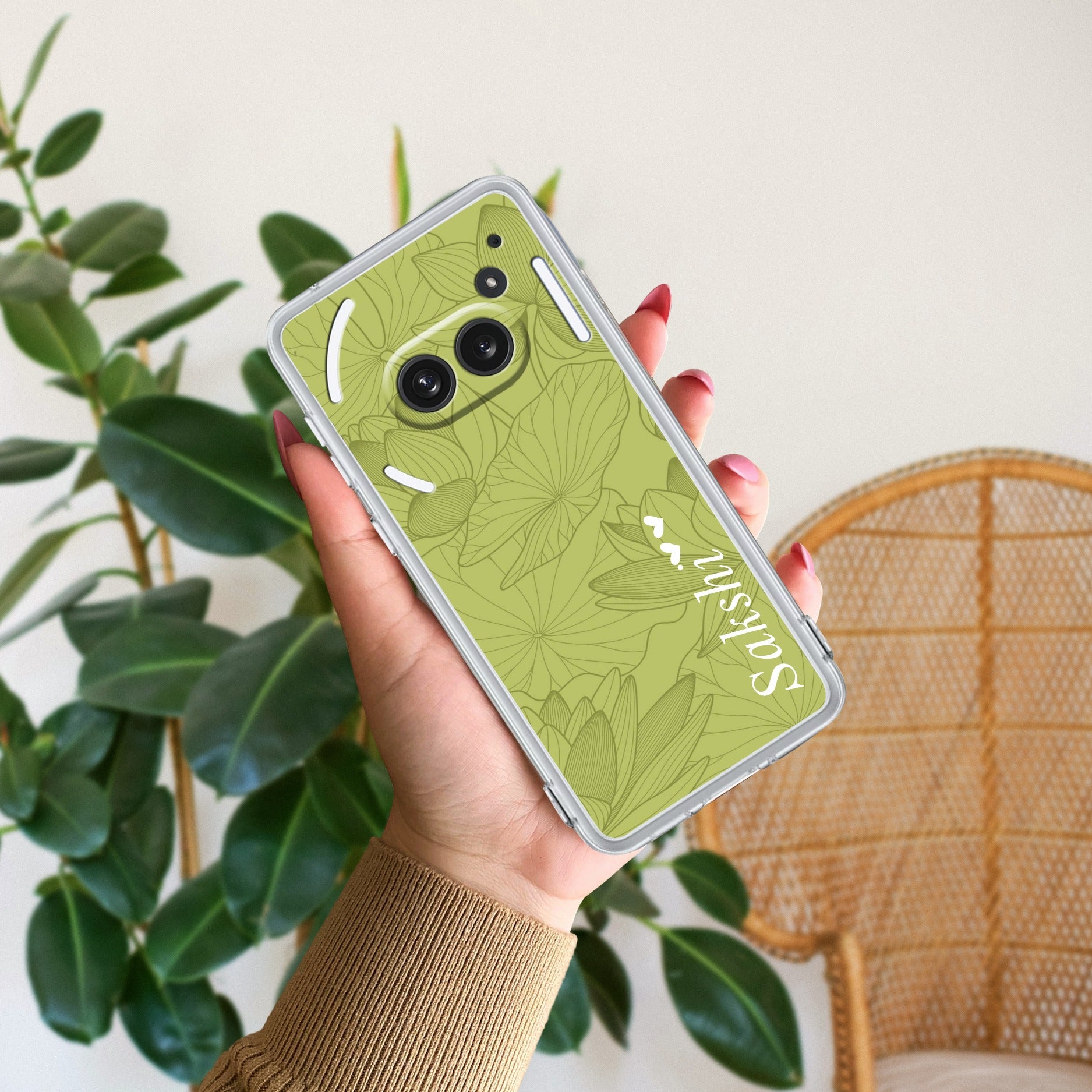 Customized luxury Mint Green leaves Transparent Silicon Case For Nothing Phone 2a Plus