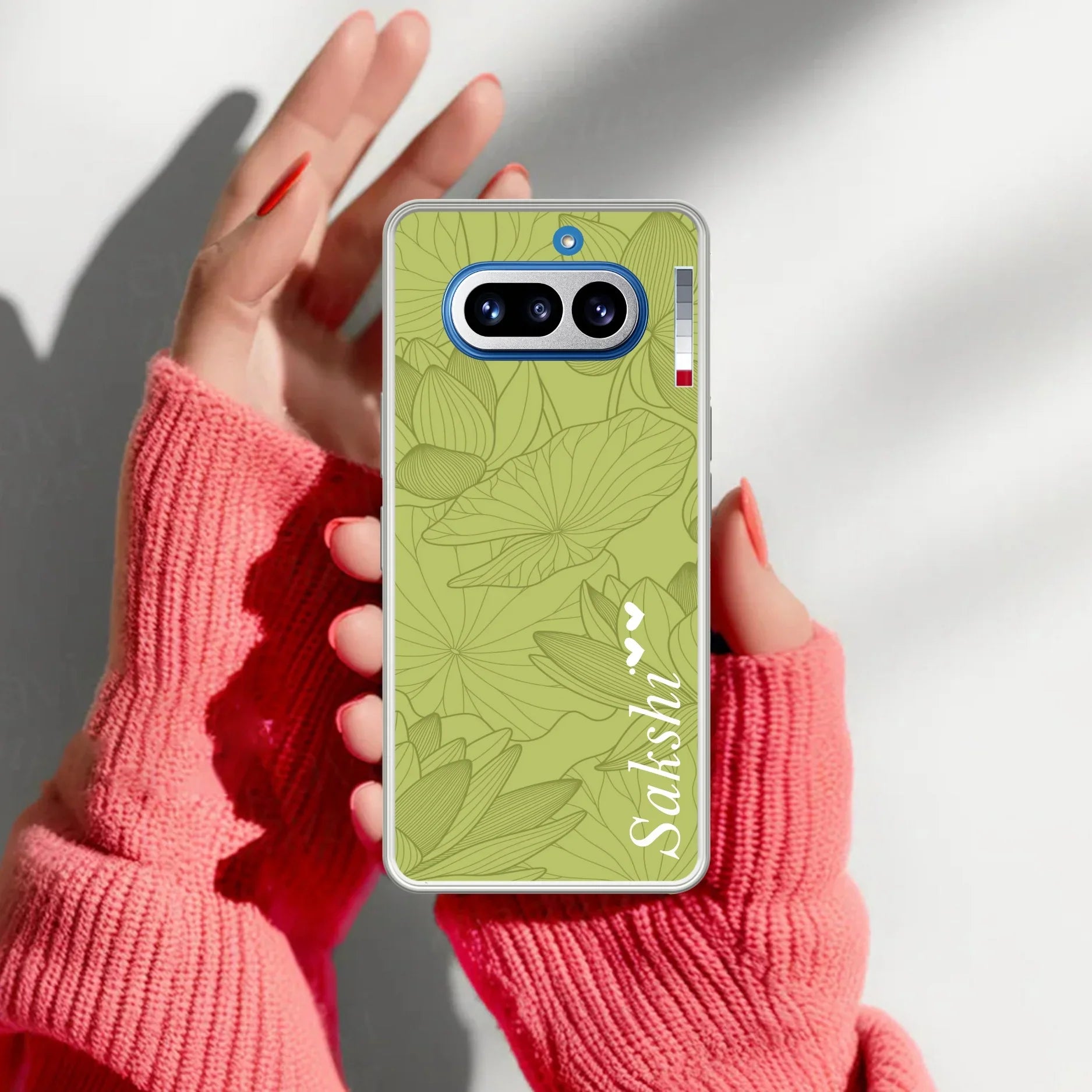 Customized luxury Mint Green leaves Transparent Silicon Case For Nothing