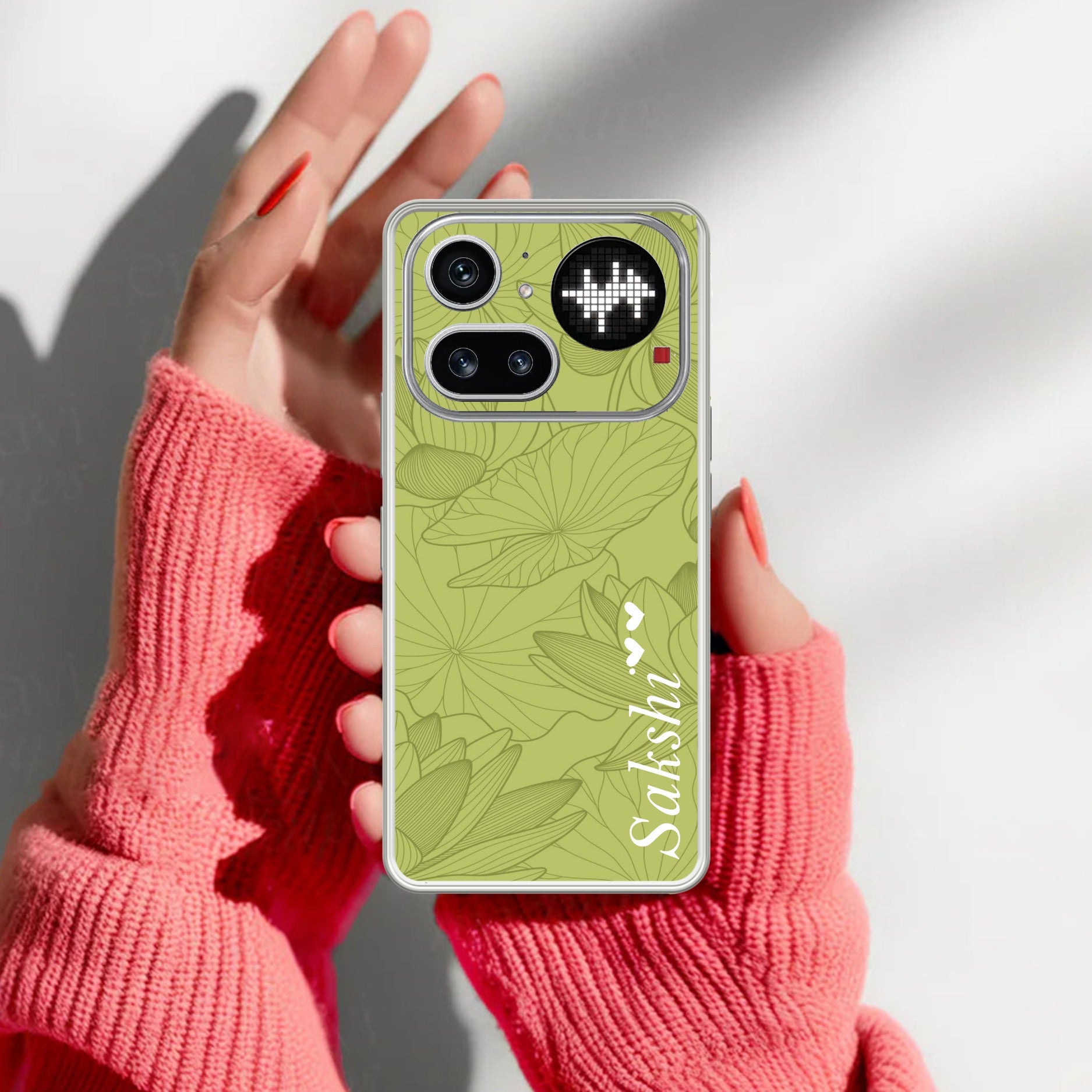 Customized luxury Mint Green leaves Transparent Silicon Case For Nothing Phone 4A Pro 5G
