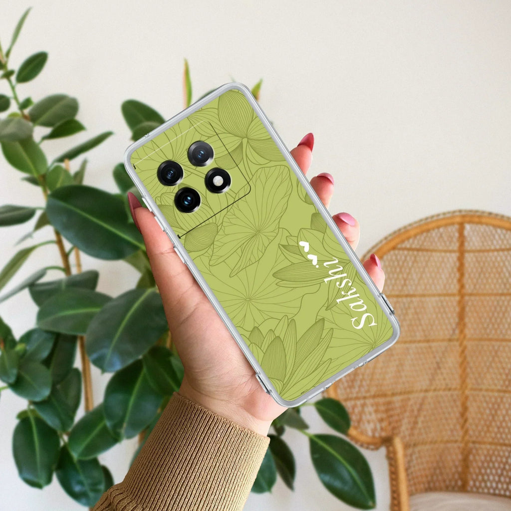 Customized luxury Mint Green leaves Anti Yellow Case For OnePlus 11R 5G