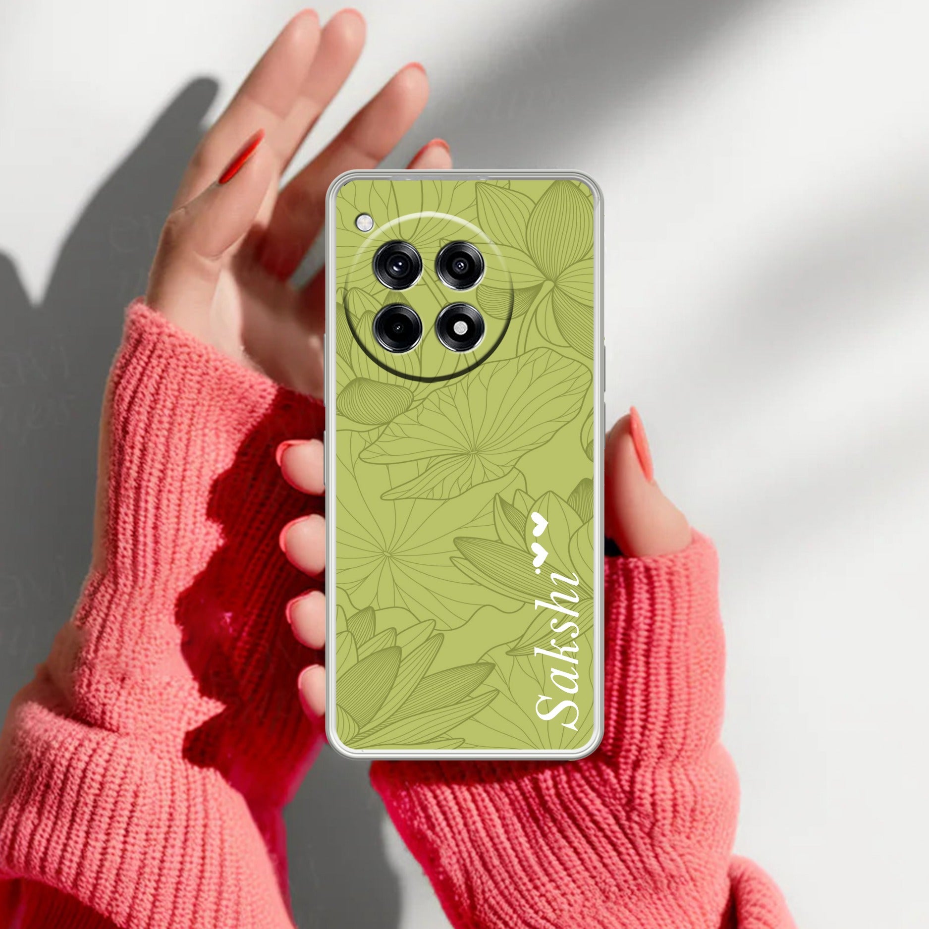 Customized luxury Mint Green leaves Transparent Silicon Case For OnePlus 12R 5G