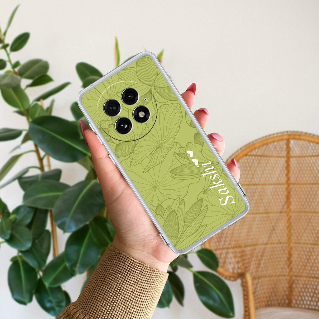 Customized luxury Mint Green leaves Anti Yellow Case For OnePlus 13 5G