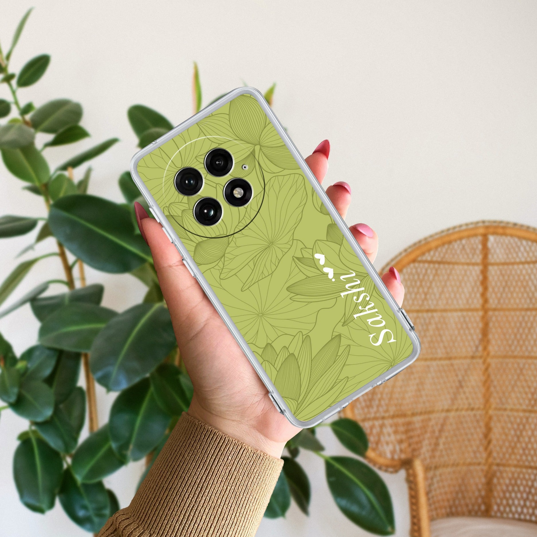 Customized luxury Mint Green leaves Anti Yellow Case For OnePlus 13 5G