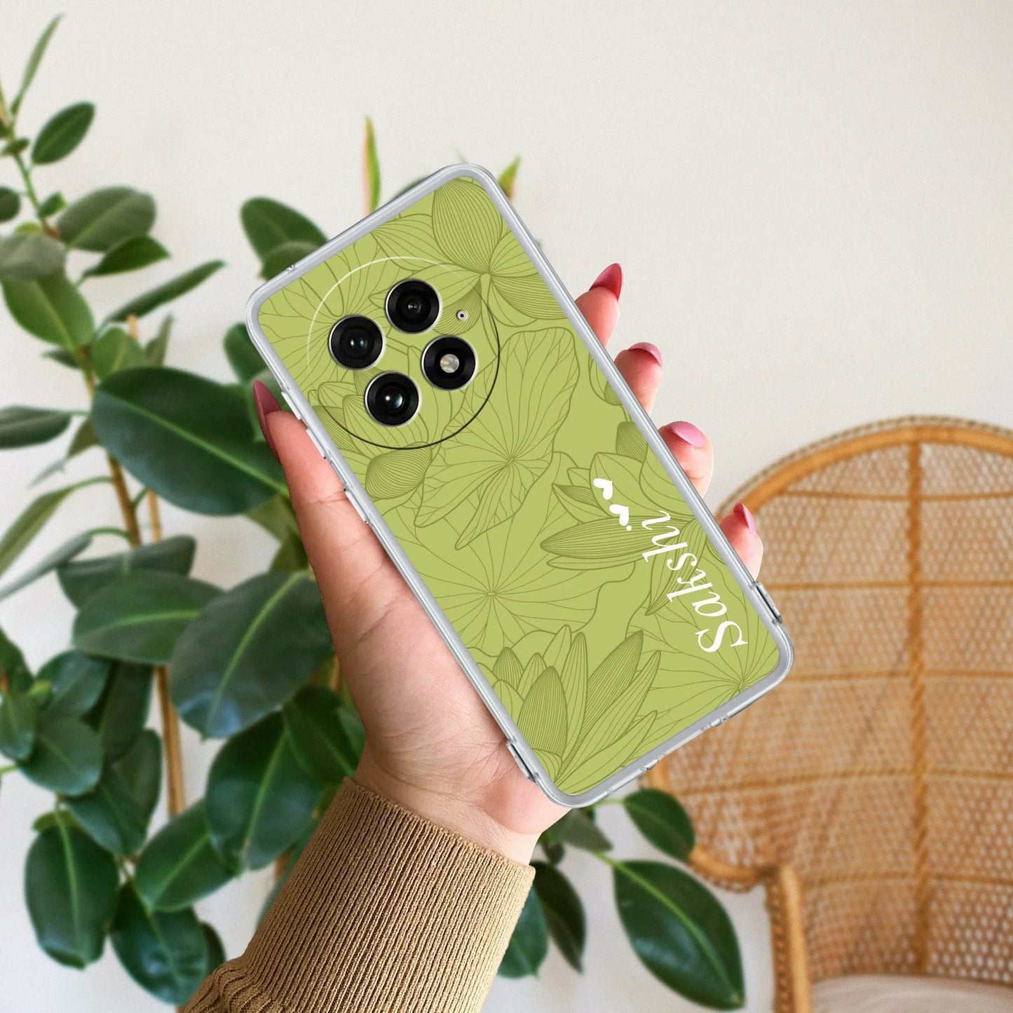 Customized luxury Mint Green leaves Transparent Silicon Case For OnePlus - ShopOnCliQ