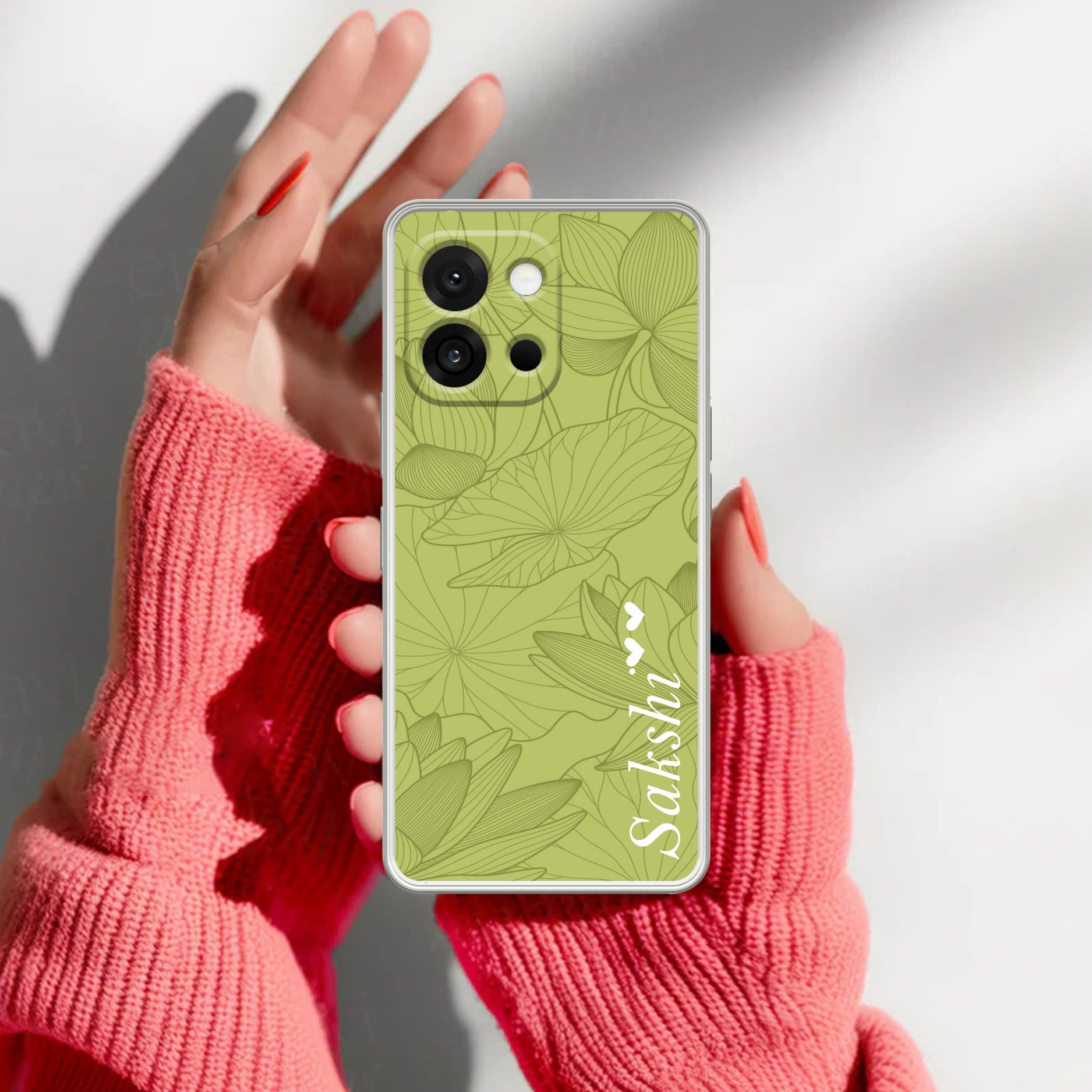 Customized luxury Mint Green leaves Transparent Silicon Case For OnePlus 13s 5G