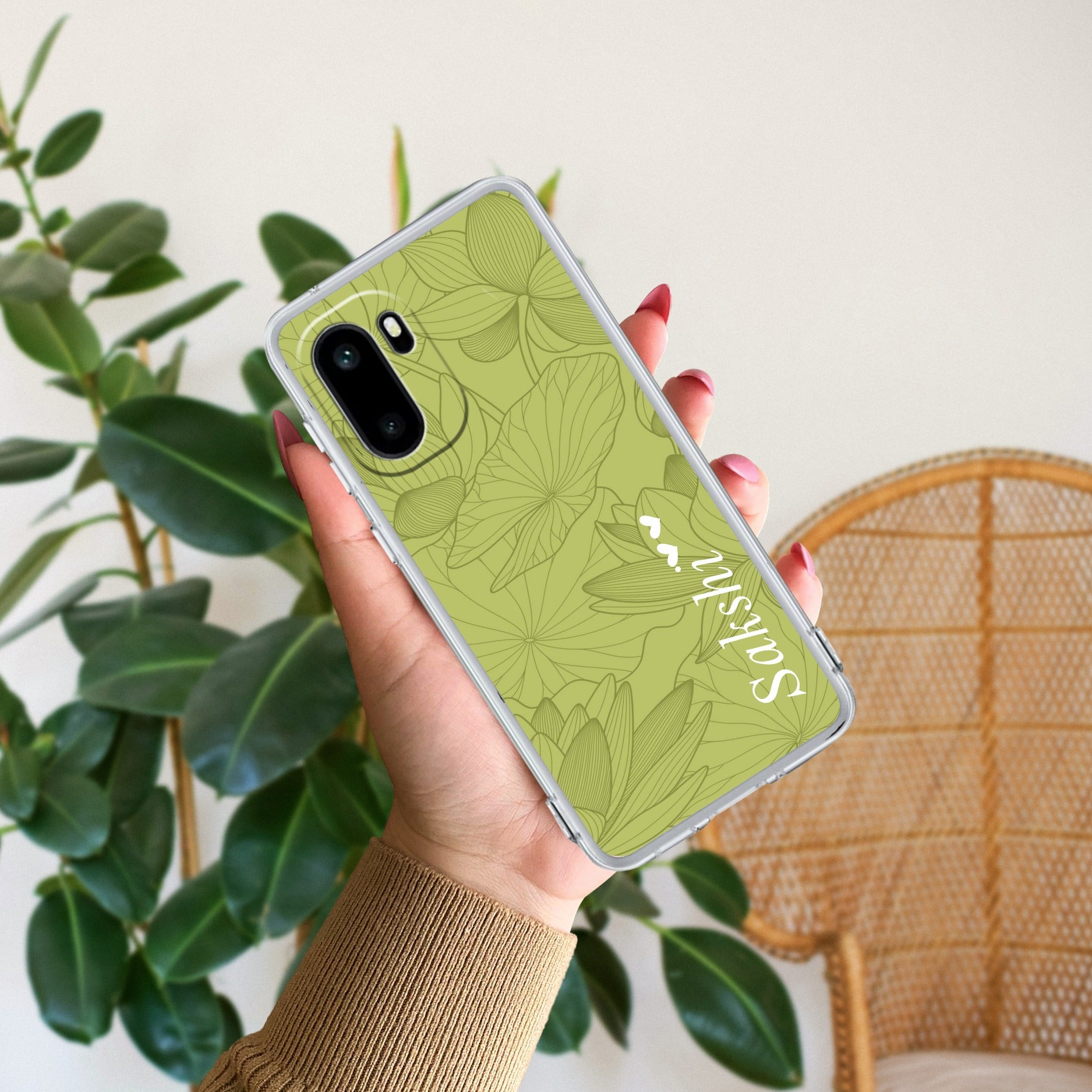 Customized luxury Mint Green leaves Anti Yellow Case For OnePlus 15R 5G