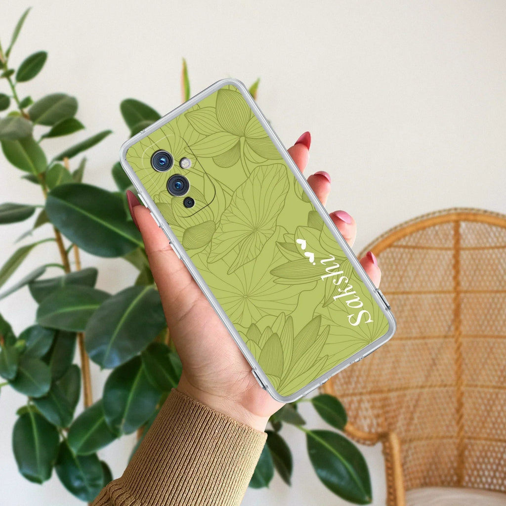 Customized luxury Mint Green leaves Transparent Silicon Case For OnePlus 9