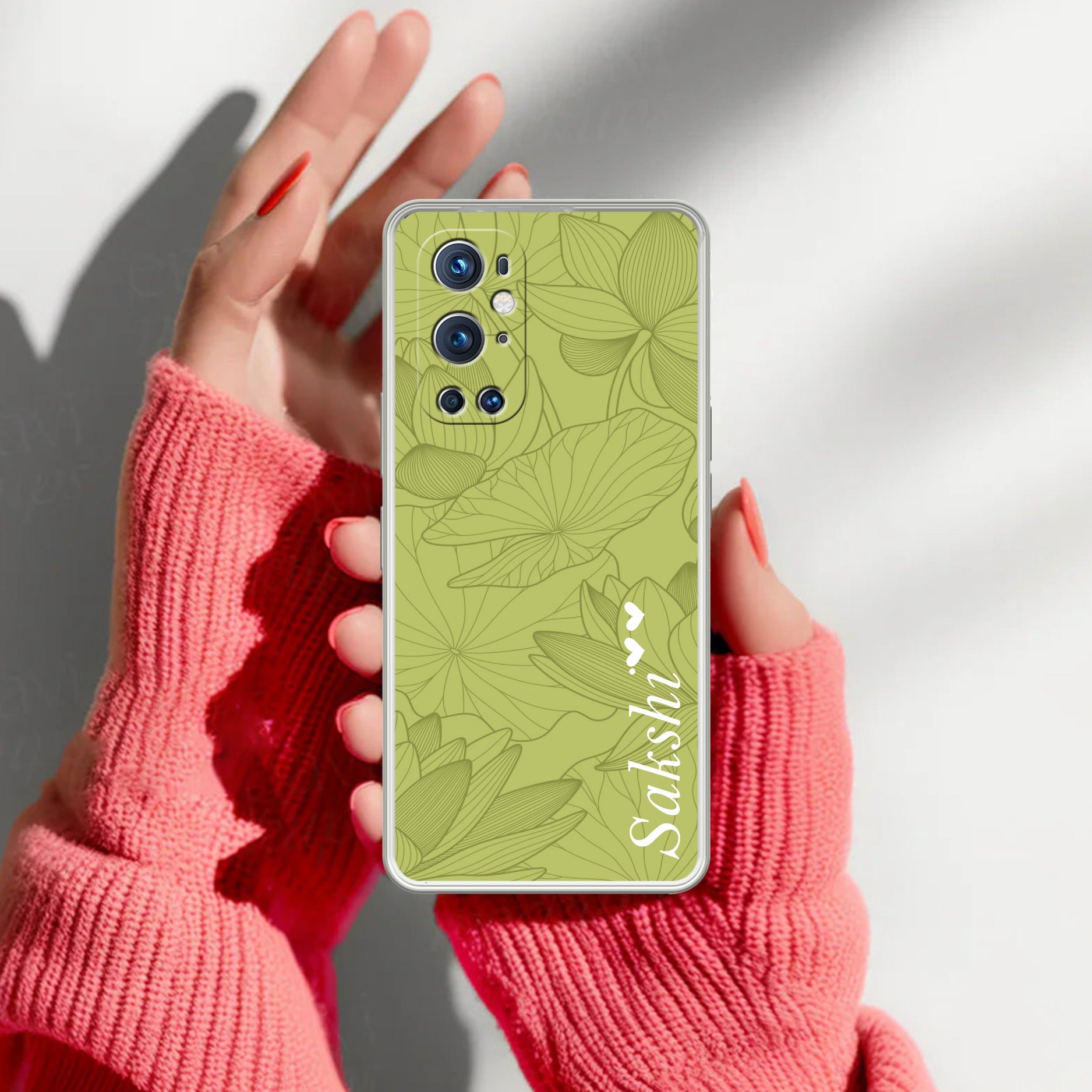 Customized luxury Mint Green leaves Transparent Silicon Case For OnePlus