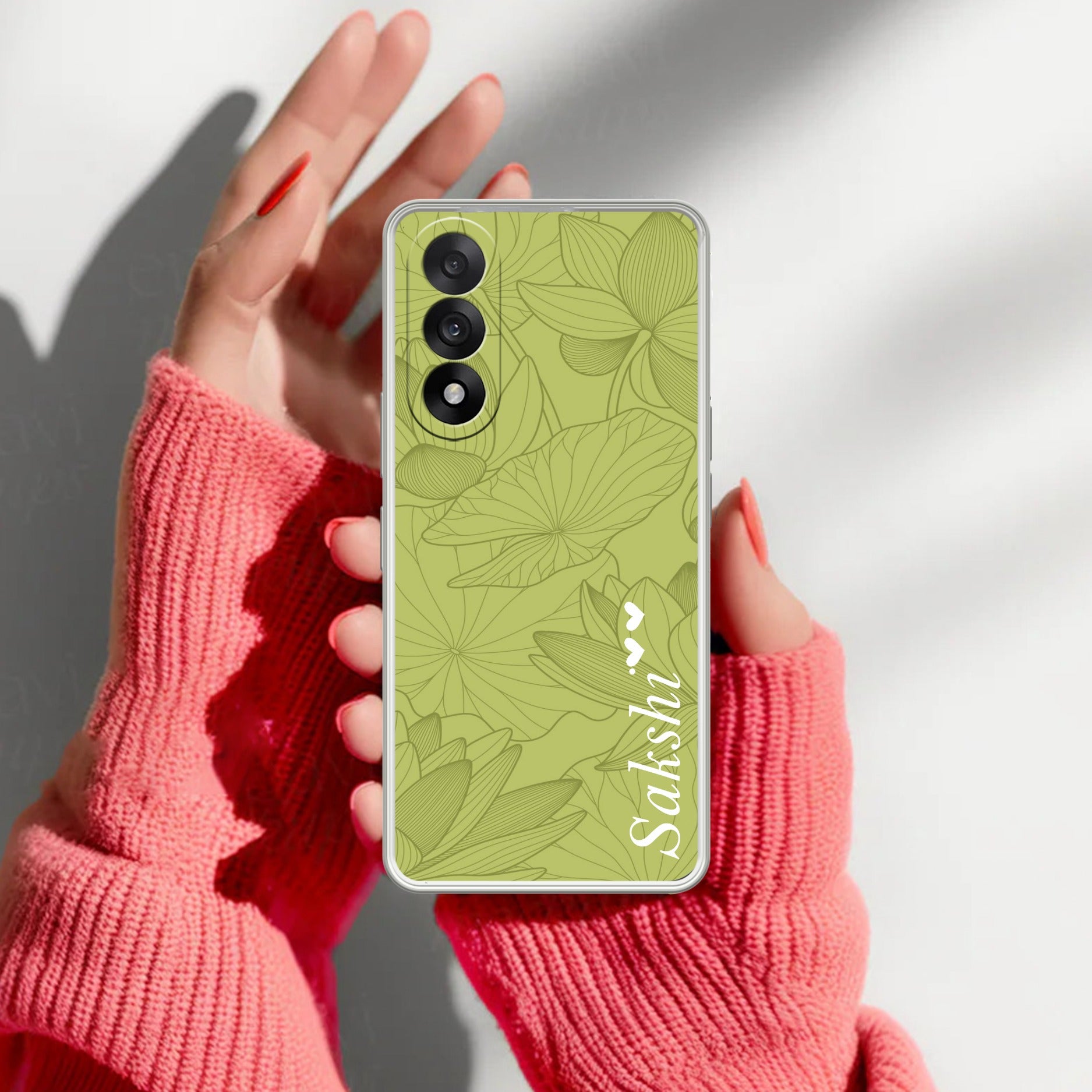 Customized luxury Mint Green leaves Transparent Silicon Case For OnePlus