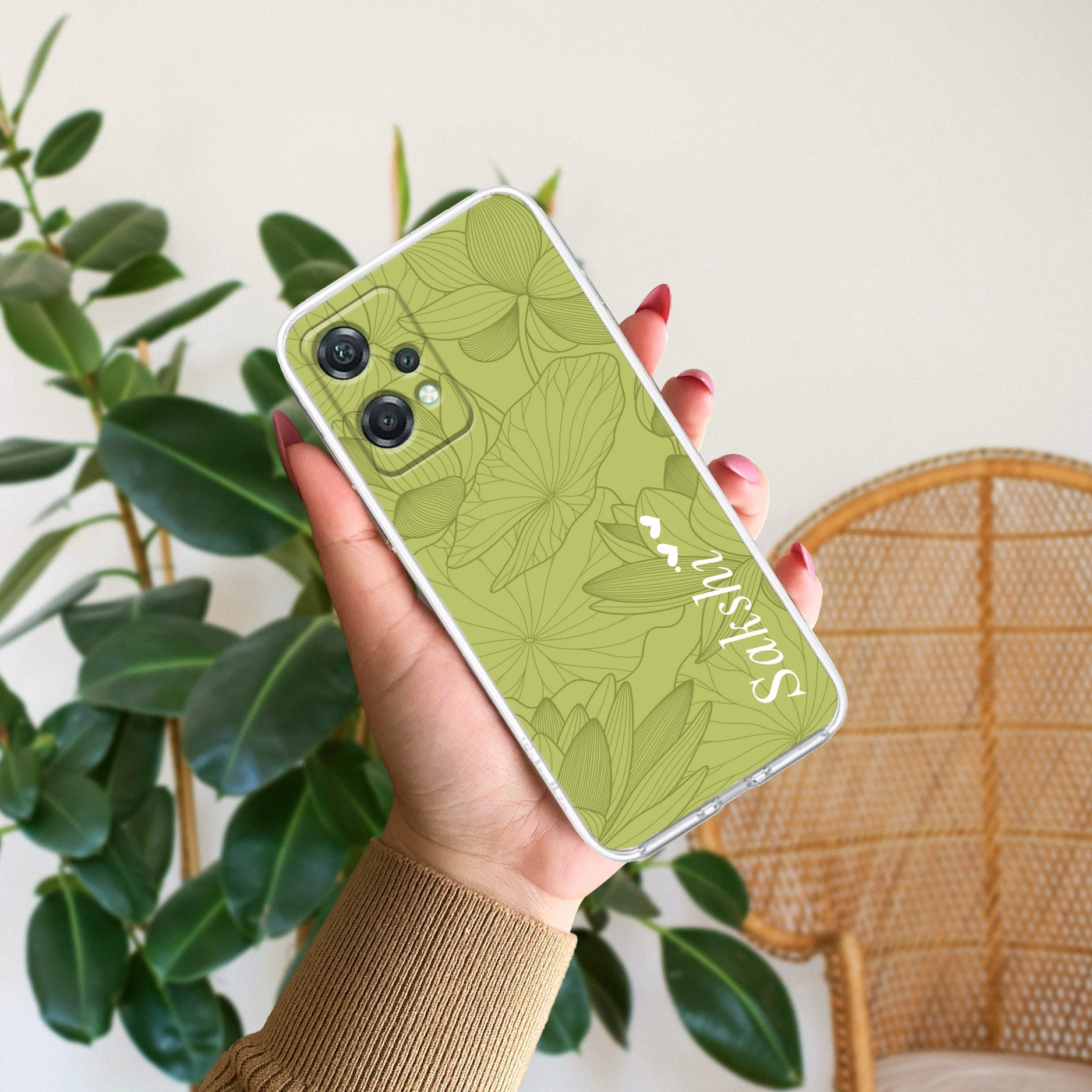 Customized luxury Mint Green leaves Transparent Silicon Case For OnePlus
