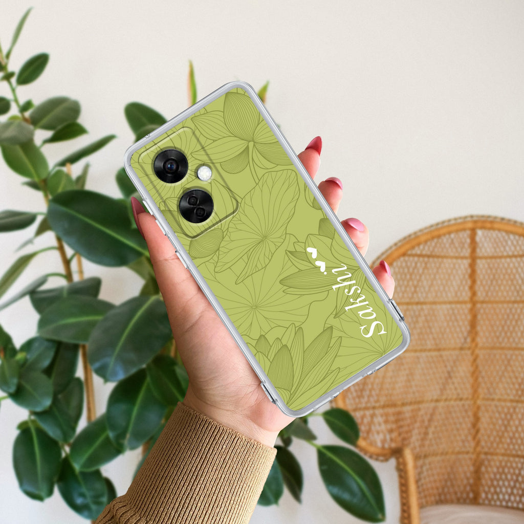 Customized luxury Mint Green leaves Transparent Silicon Case For OnePlus Nord CE 3 Lite 5G
