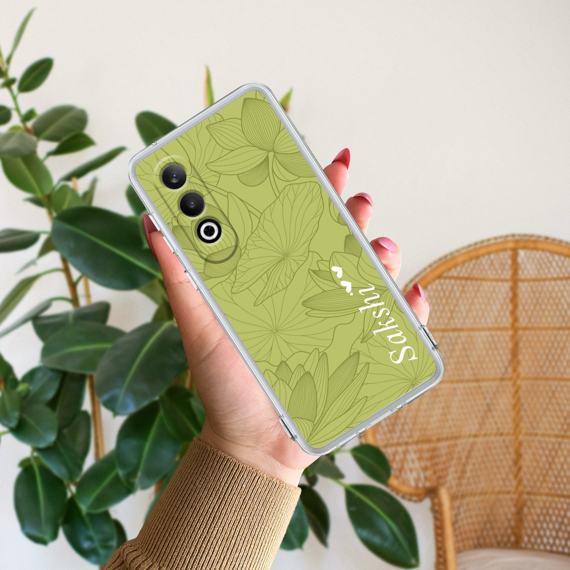 Customized luxury Mint Green leaves Anti Yellow Case For OnePlus Nord CE 4 5G