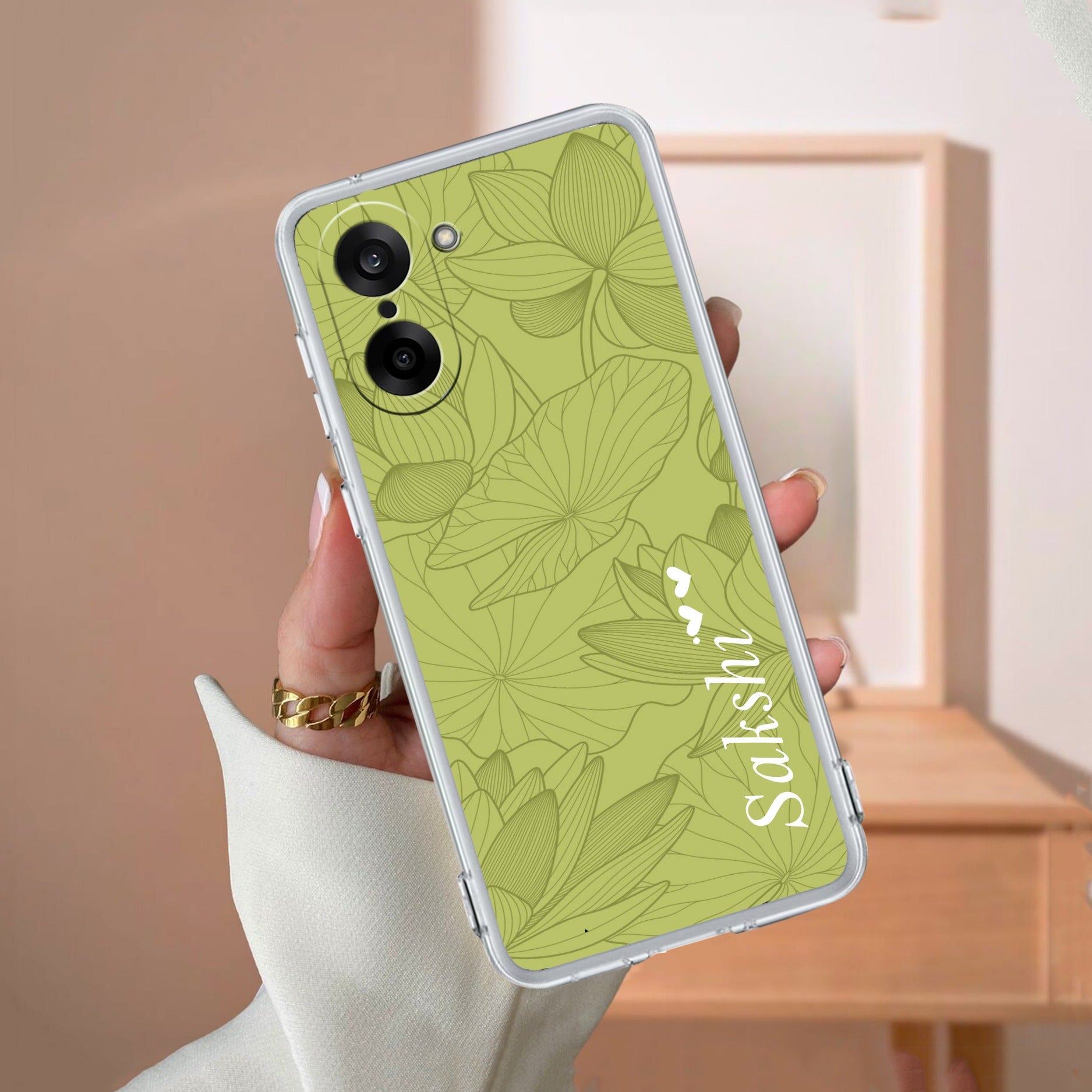 Customized luxury Mint Green leaves Transparent Silicon Case For OnePlus