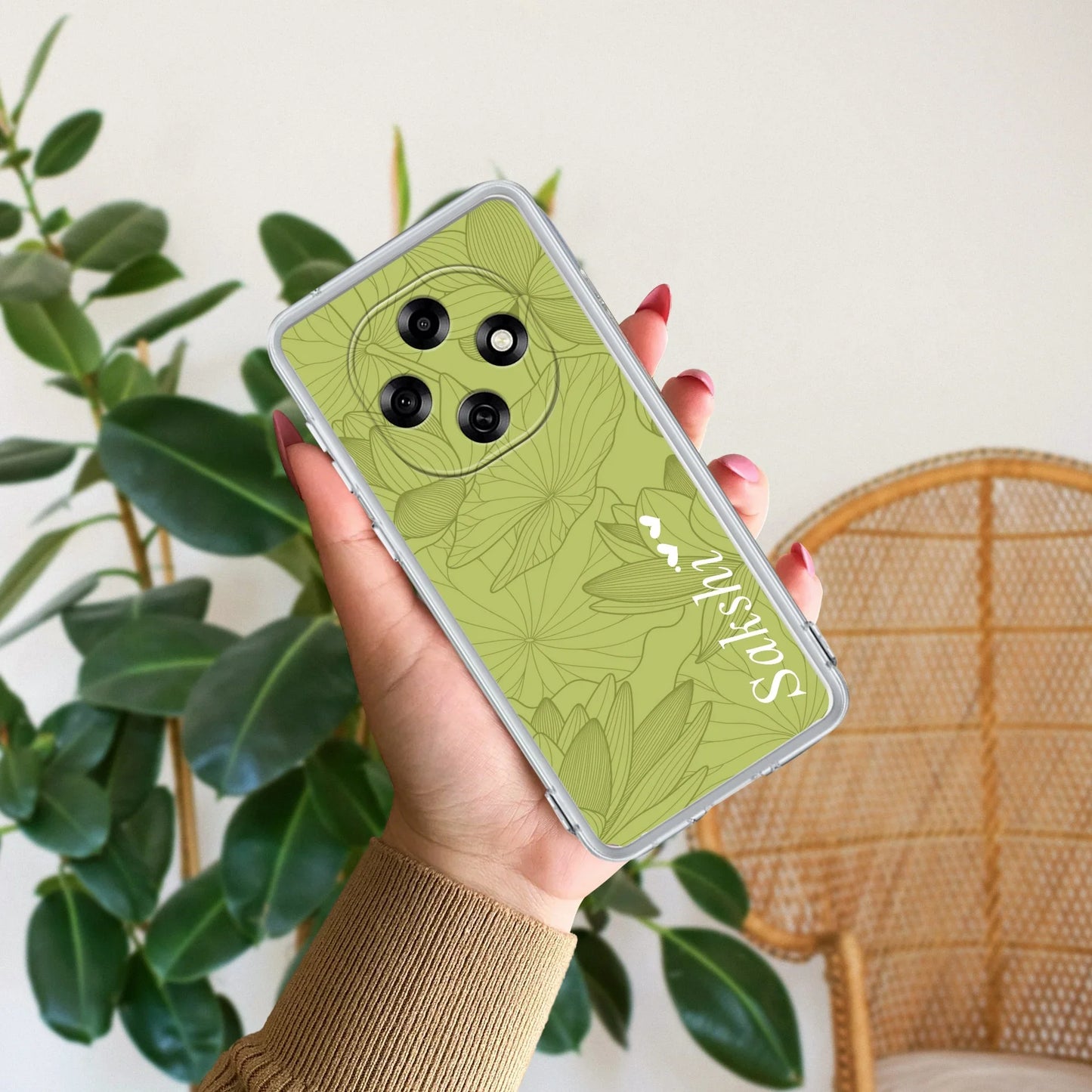 Customized luxury Mint Green leaves Transparent Silicon Case For Oppo - ShopOnCliQ