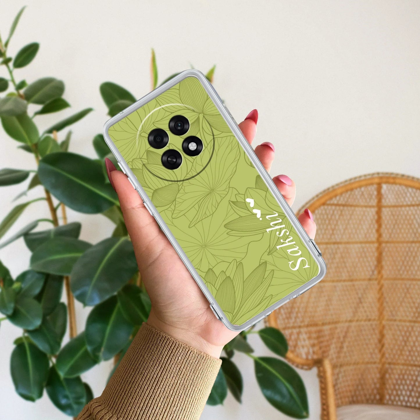 Customized luxury Mint Green leaves Transparent Silicon Case For Oppo - ShopOnCliQ
