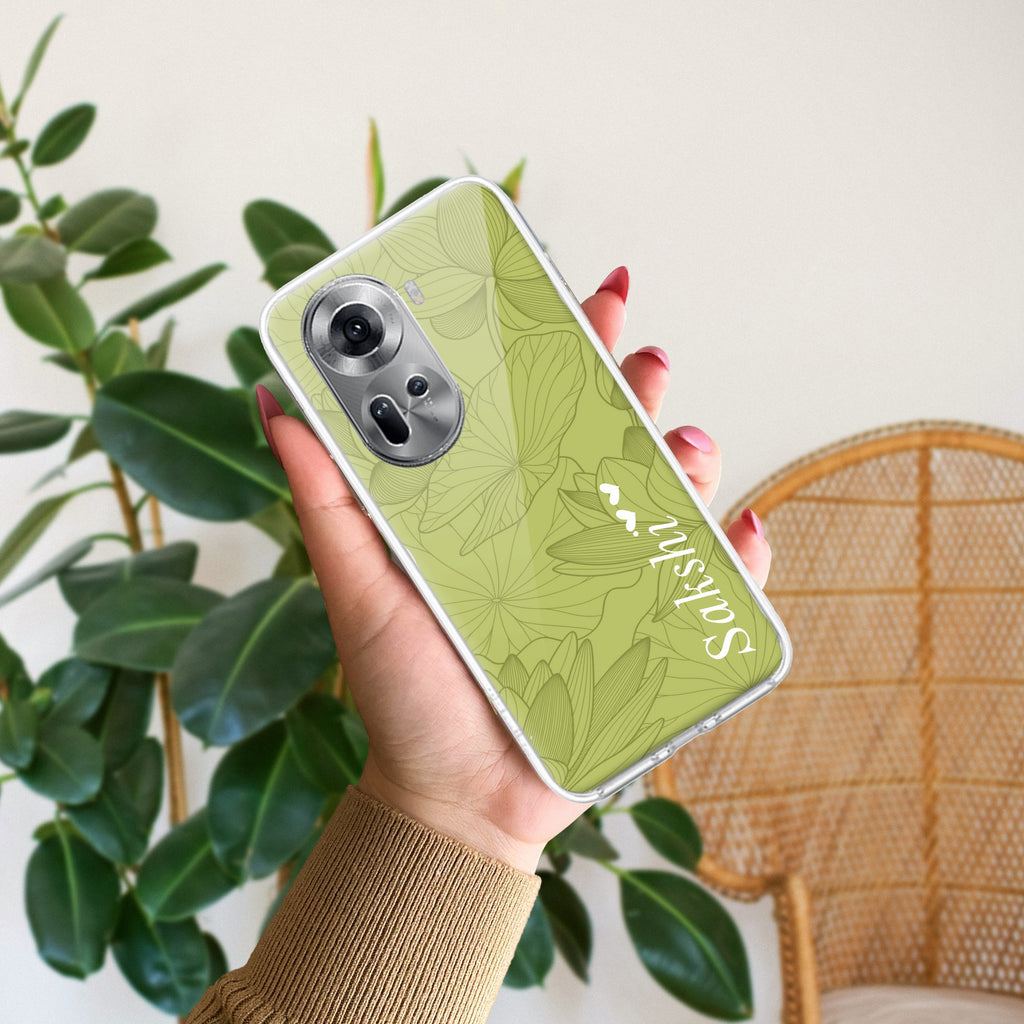 Customized luxury Mint Green leaves Anti Yellow Case For Oppo Reno 11 5G
