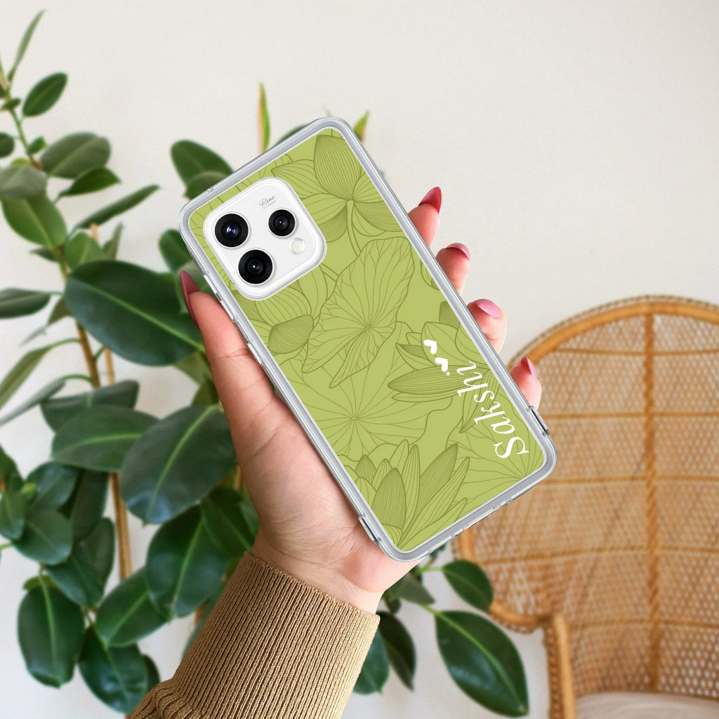 Customized luxury Mint Green leaves Anti Yellow Case For Oppo Reno 15 5G