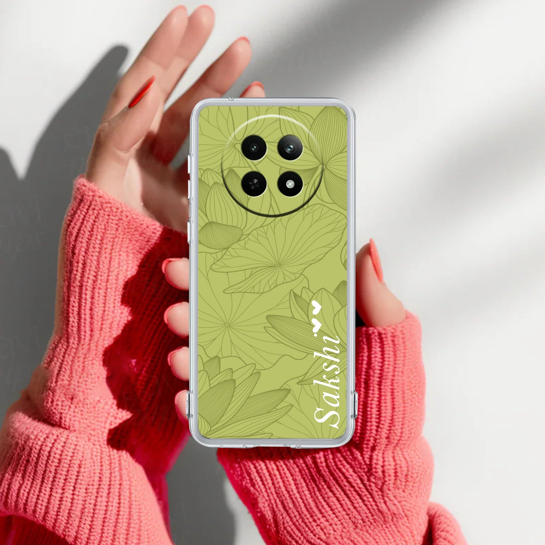 Customized luxury Mint Green leaves Transparent Silicon Case For Realme P4 5G