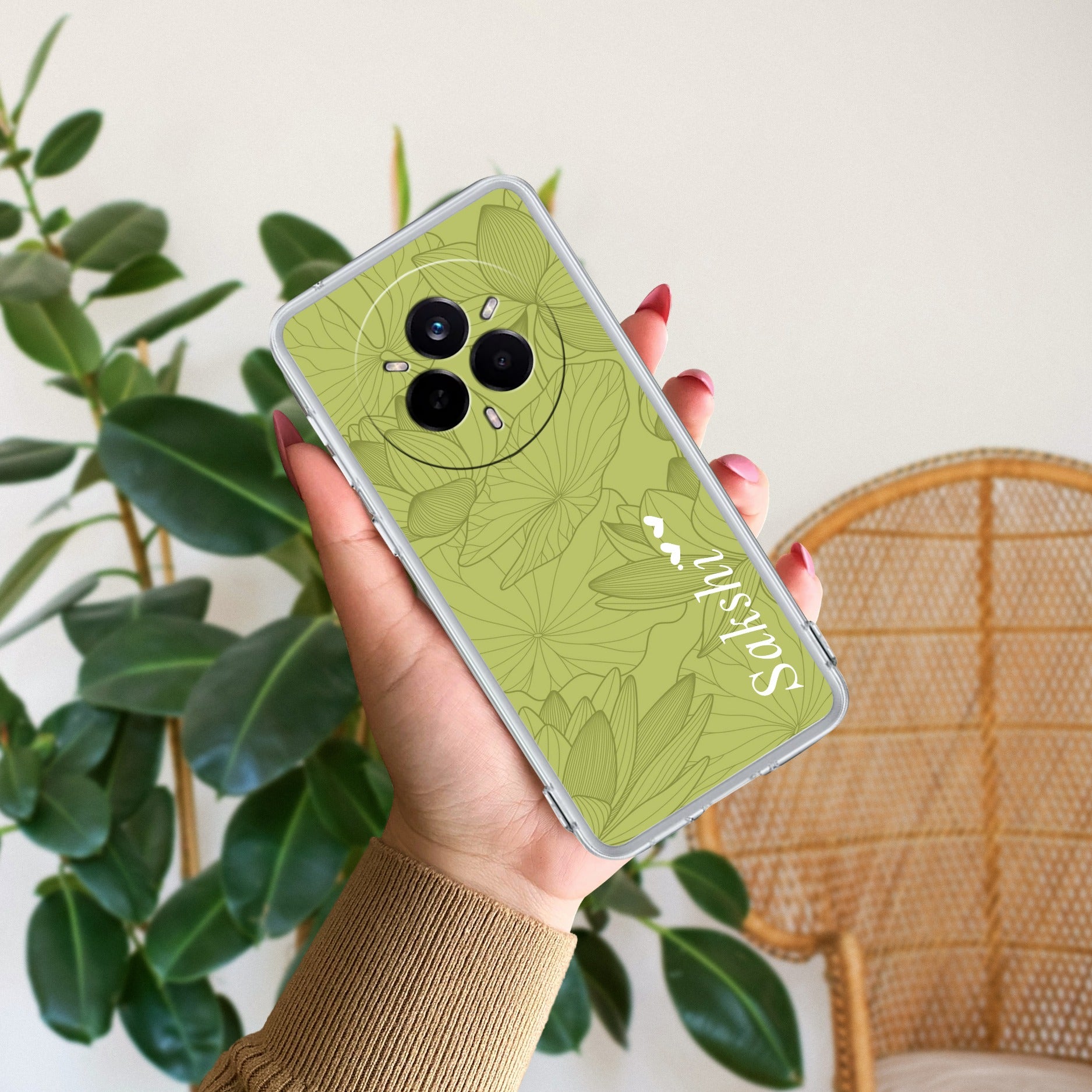 Customized luxury Mint Green leaves Transparent Silicon Case For Realme P4 Pro 5G