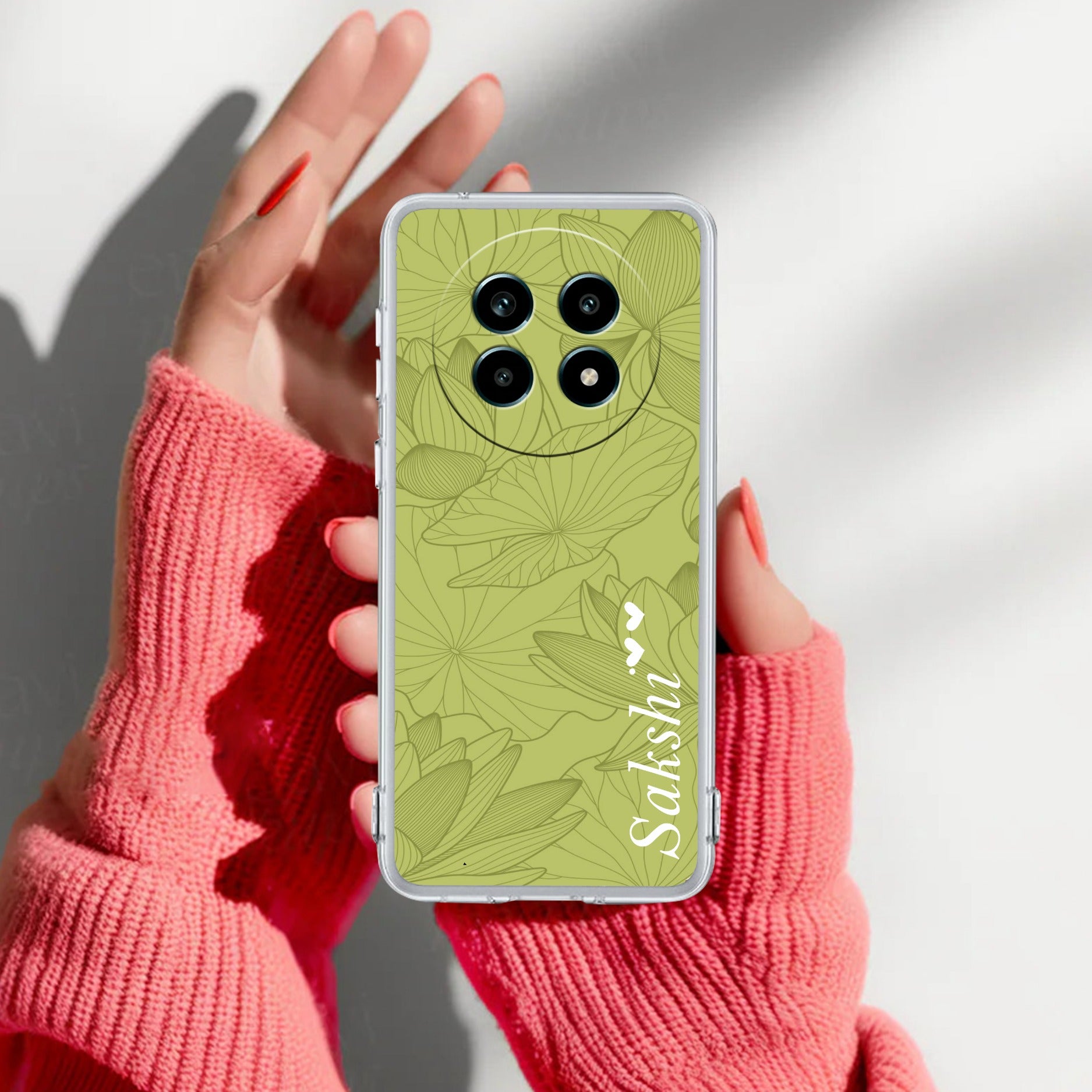 Customized luxury Mint Green leaves Transparent Silicon Case For Realme 14 Pro Lite 5G