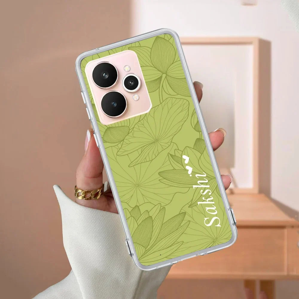 Customized luxury Mint Green leaves Transparent Silicon Case For Realme GT 7T 5G