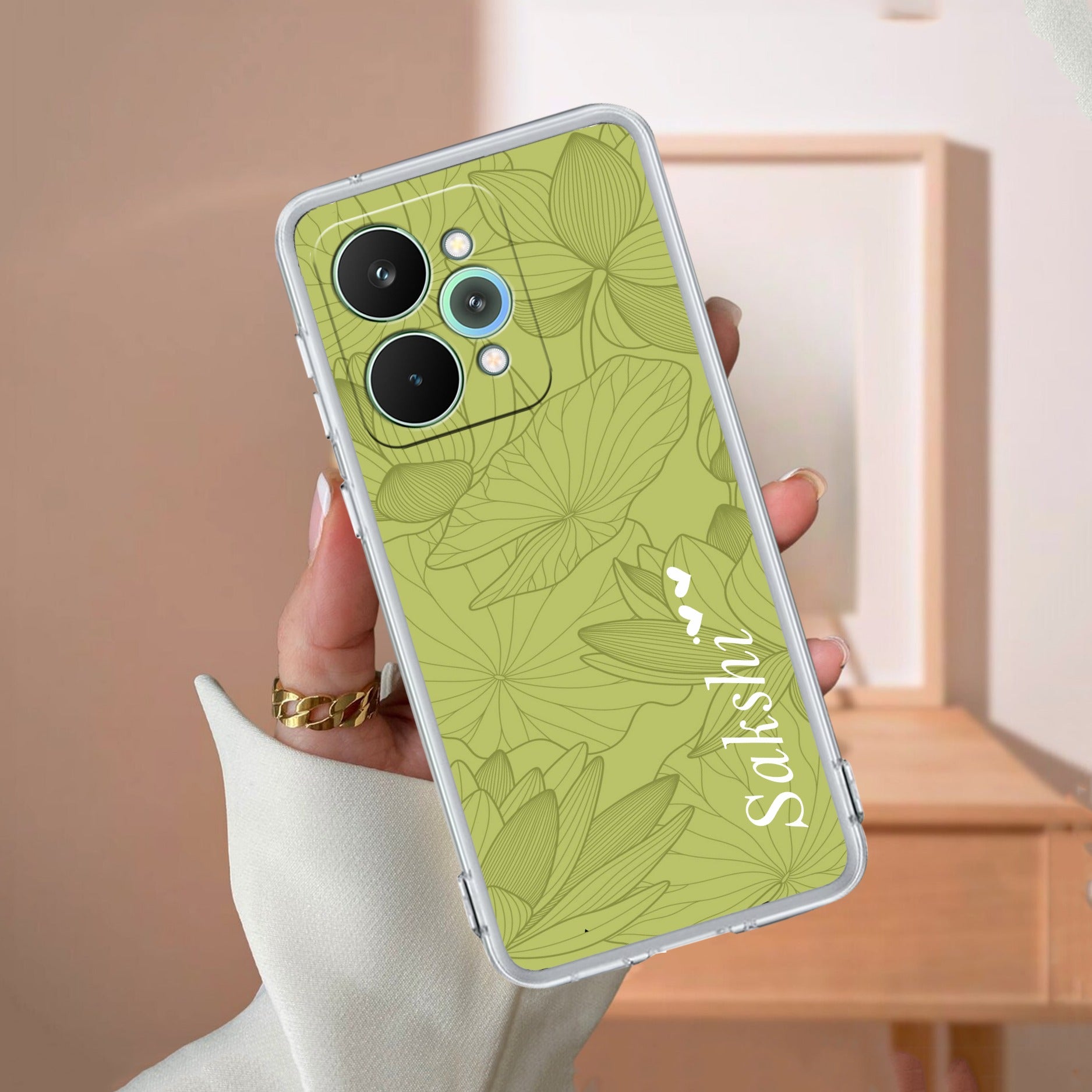 Customized luxury Mint Green leaves Anti Yellow Case For Realme 15 Pro 5G