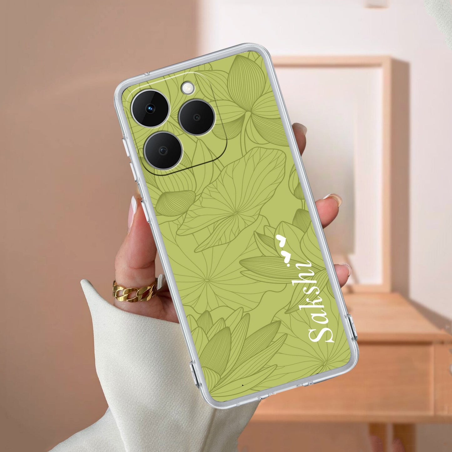 Customized luxury Mint Green leaves Transparent Silicon Case For Realme/Narzo