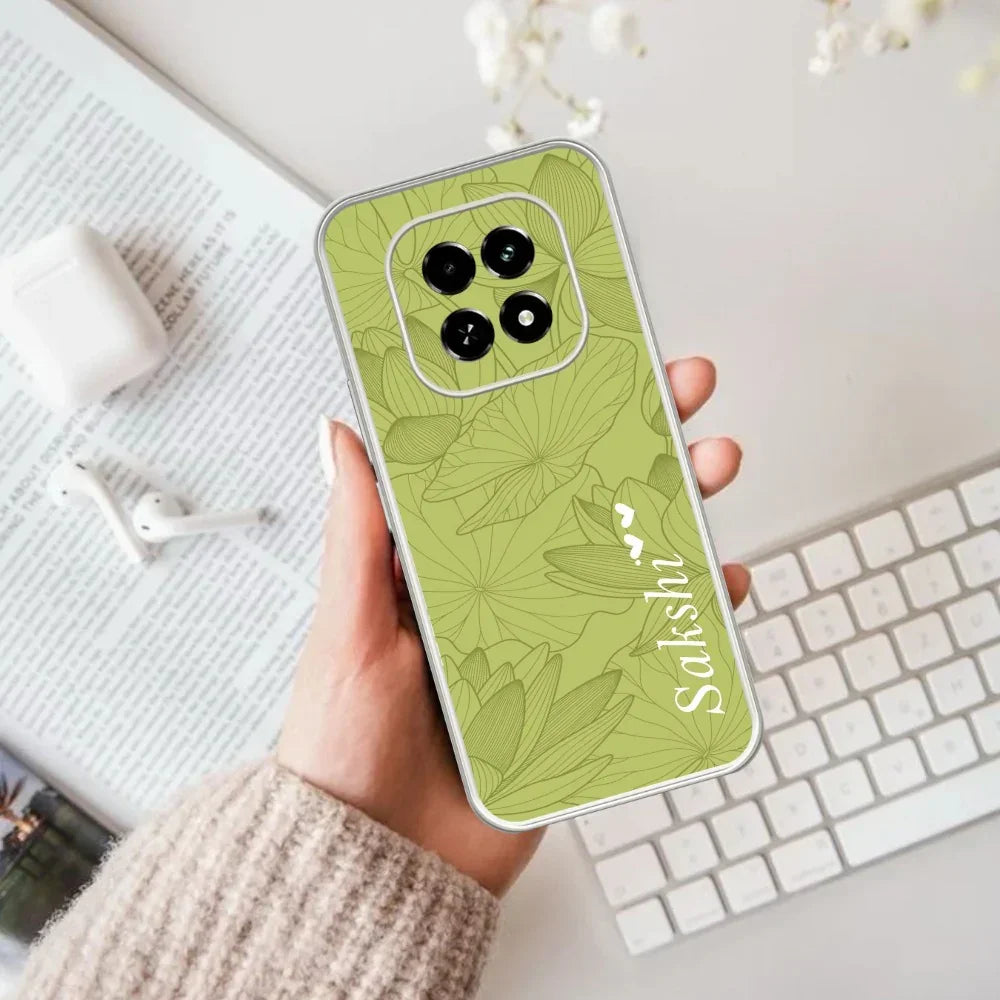 Customized luxury Mint Green leaves Transparent Silicon Case For Realme P1 5G