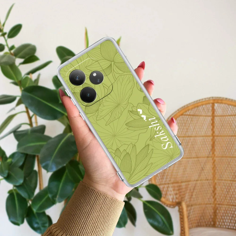 Customized luxury Mint Green leaves Transparent Silicon Case For Realme Narzo 70 Pro 5G