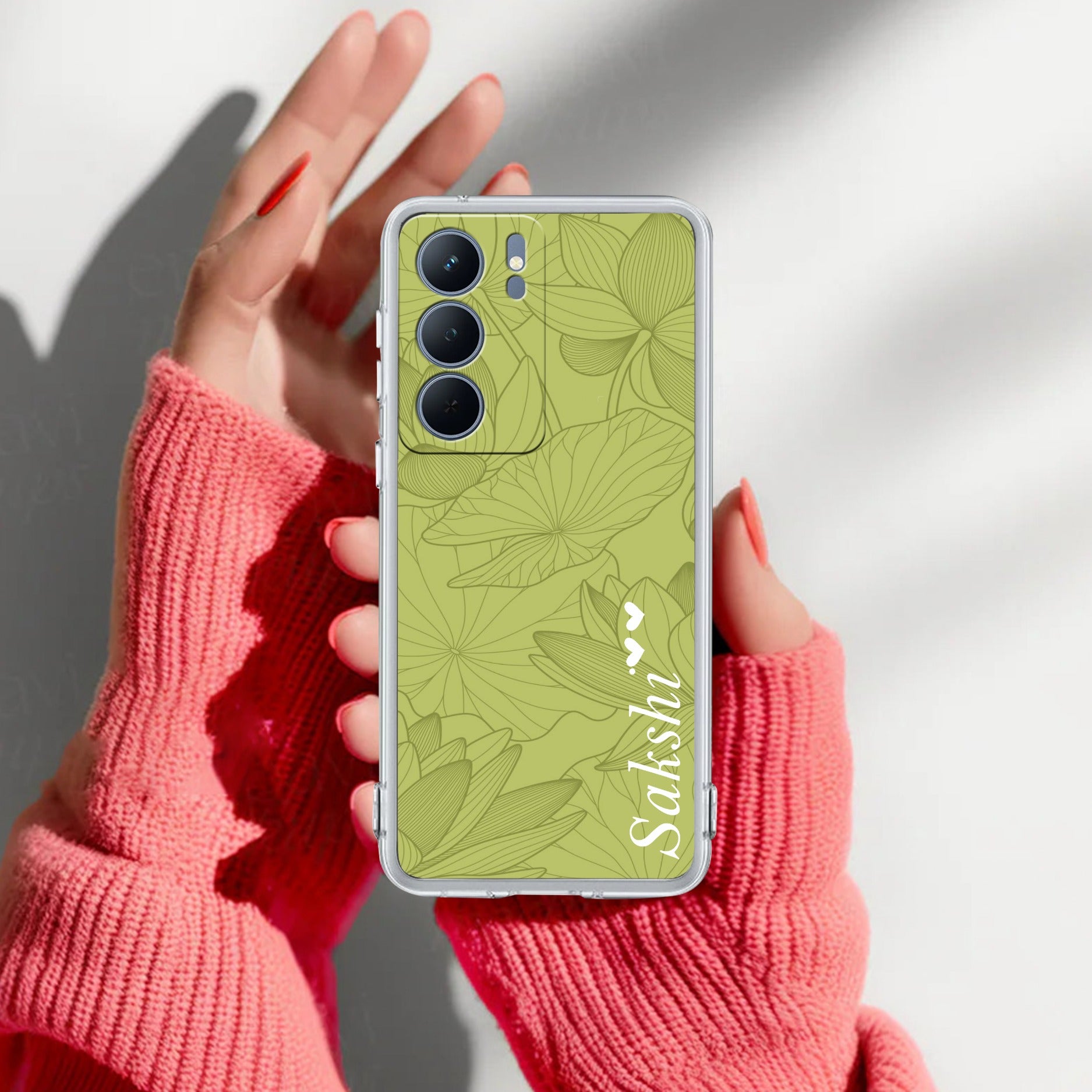 Customized luxury Mint Green leaves Transparent Silicon Case For Realme P3x 5G
