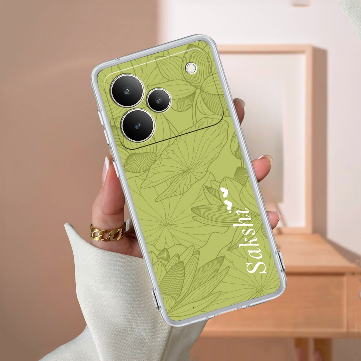 Customized luxury Mint Green leaves Transparent Silicon Case For Realme/Narzo