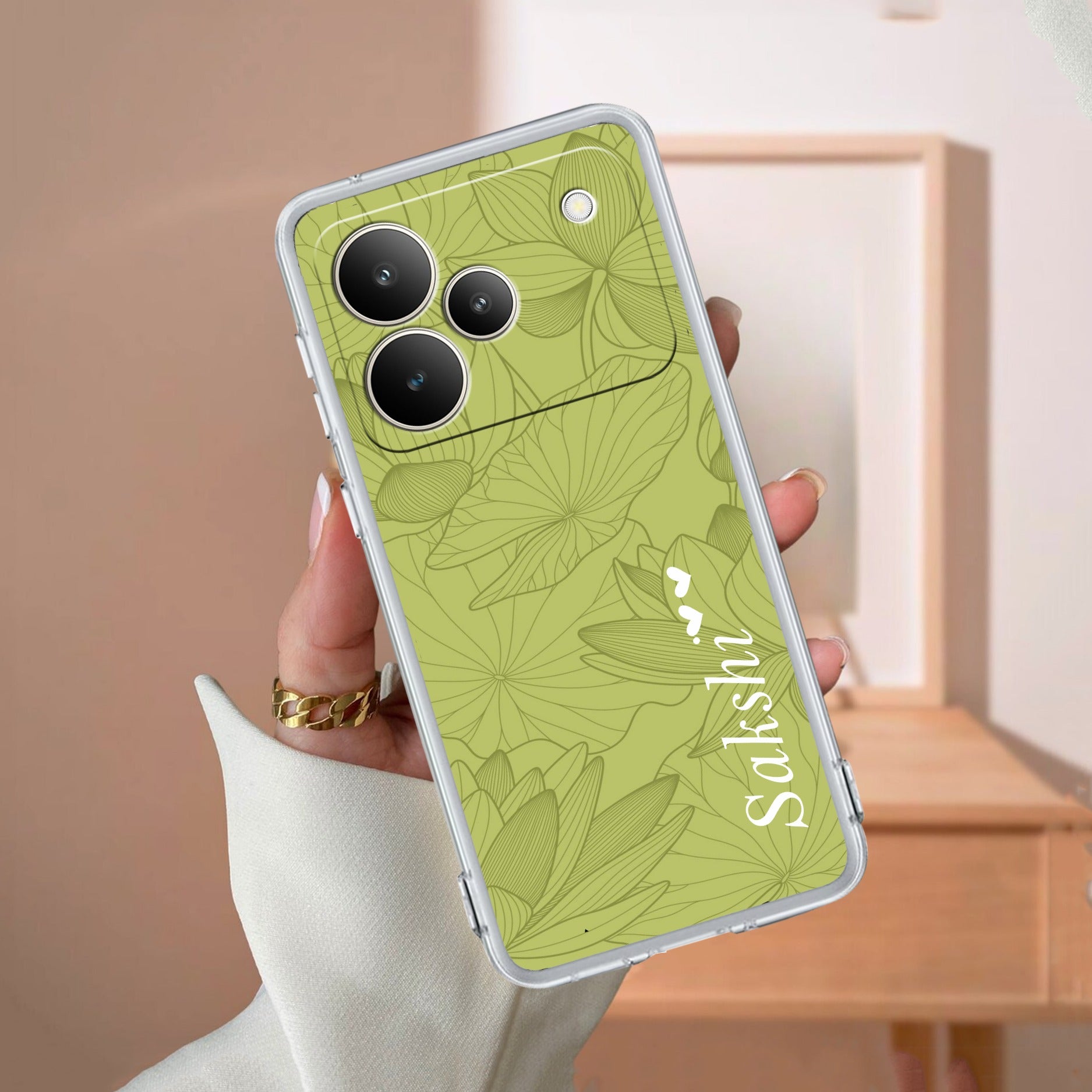Customized luxury Mint Green leaves Transparent Silicon Case For Realme P4 5G