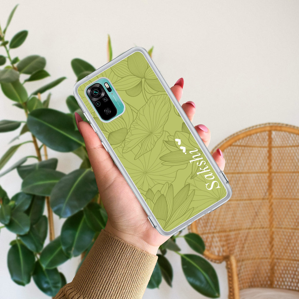 Customized luxury Mint Green leaves Transparent Silicon Case For Redmi Note 10 / 10S